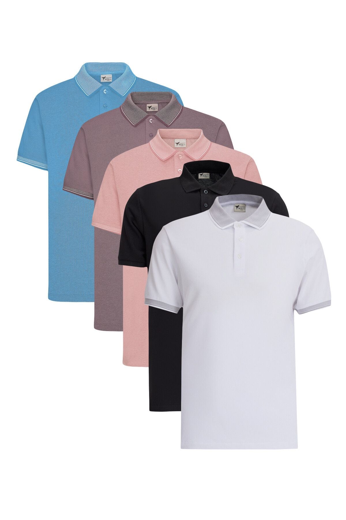 Men's 5 -Pack Package Cotton Fabric Curiated Collar Slim Fit Narrow Cut Polo Yaka T -shirt