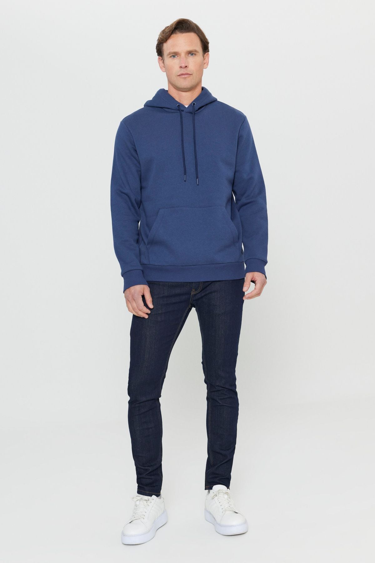 Men's Navy Blue Standard Fit Normal Cutting Içi Polar 3 IP hooded cotton sweatshirt