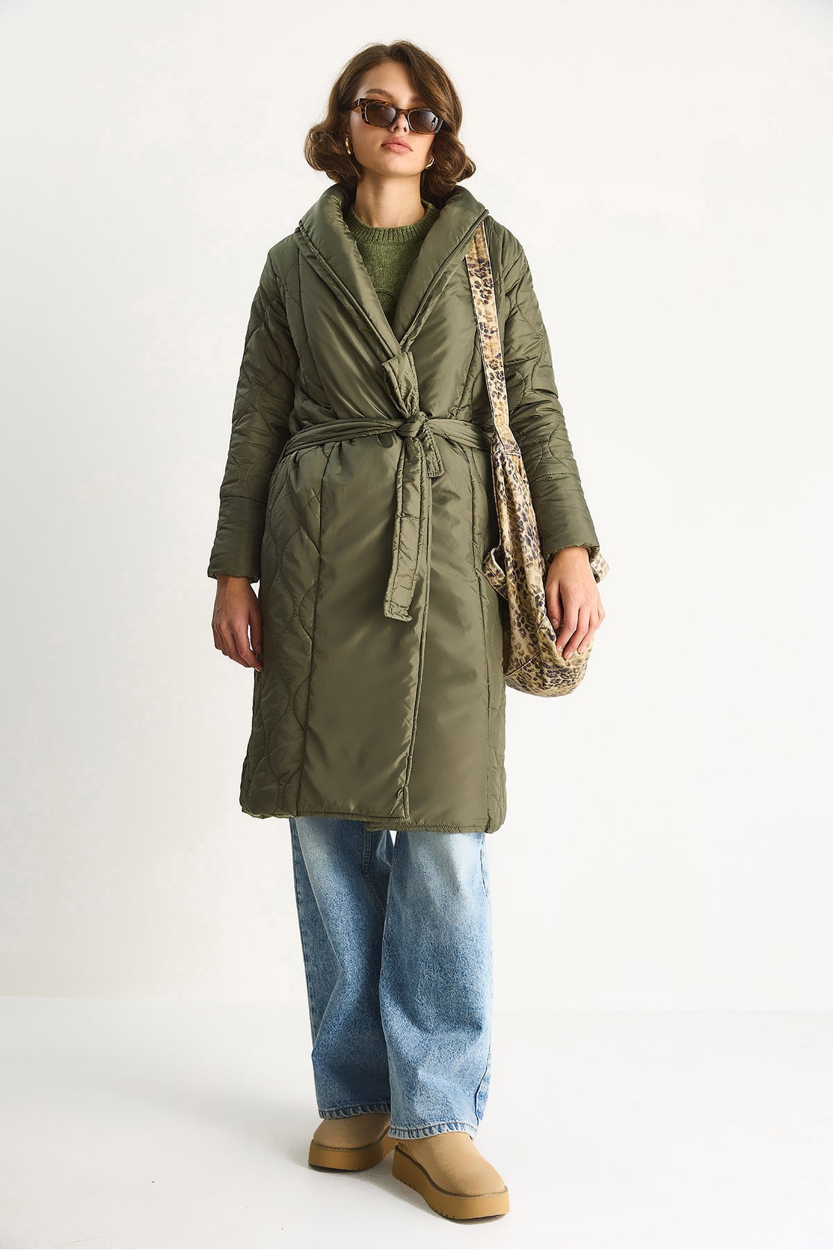 Women's Belted Shawl Collar Quilted Coat 60283538