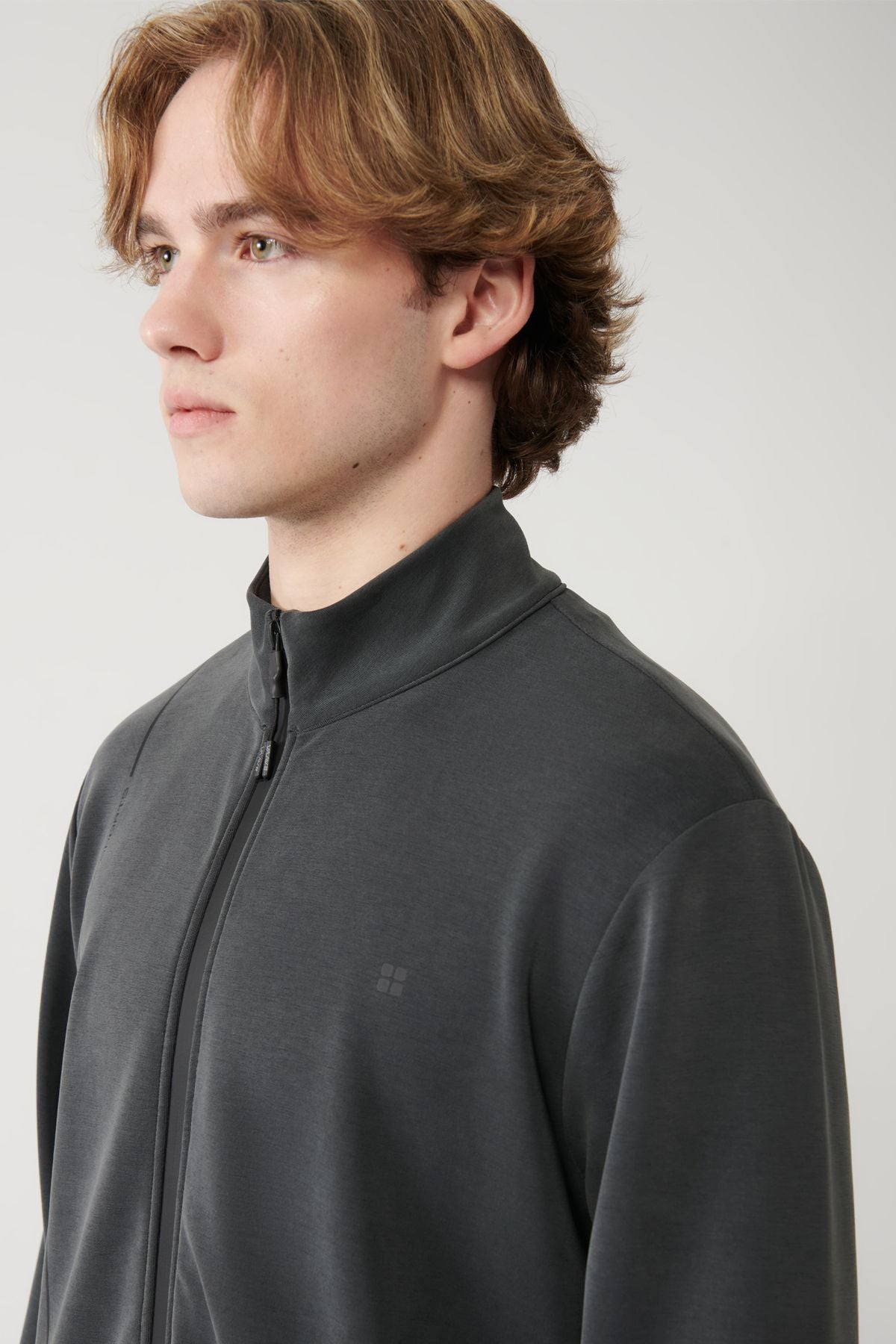 Men's anthracite upright collar printed soft touch printed sweatshirt A41y1225