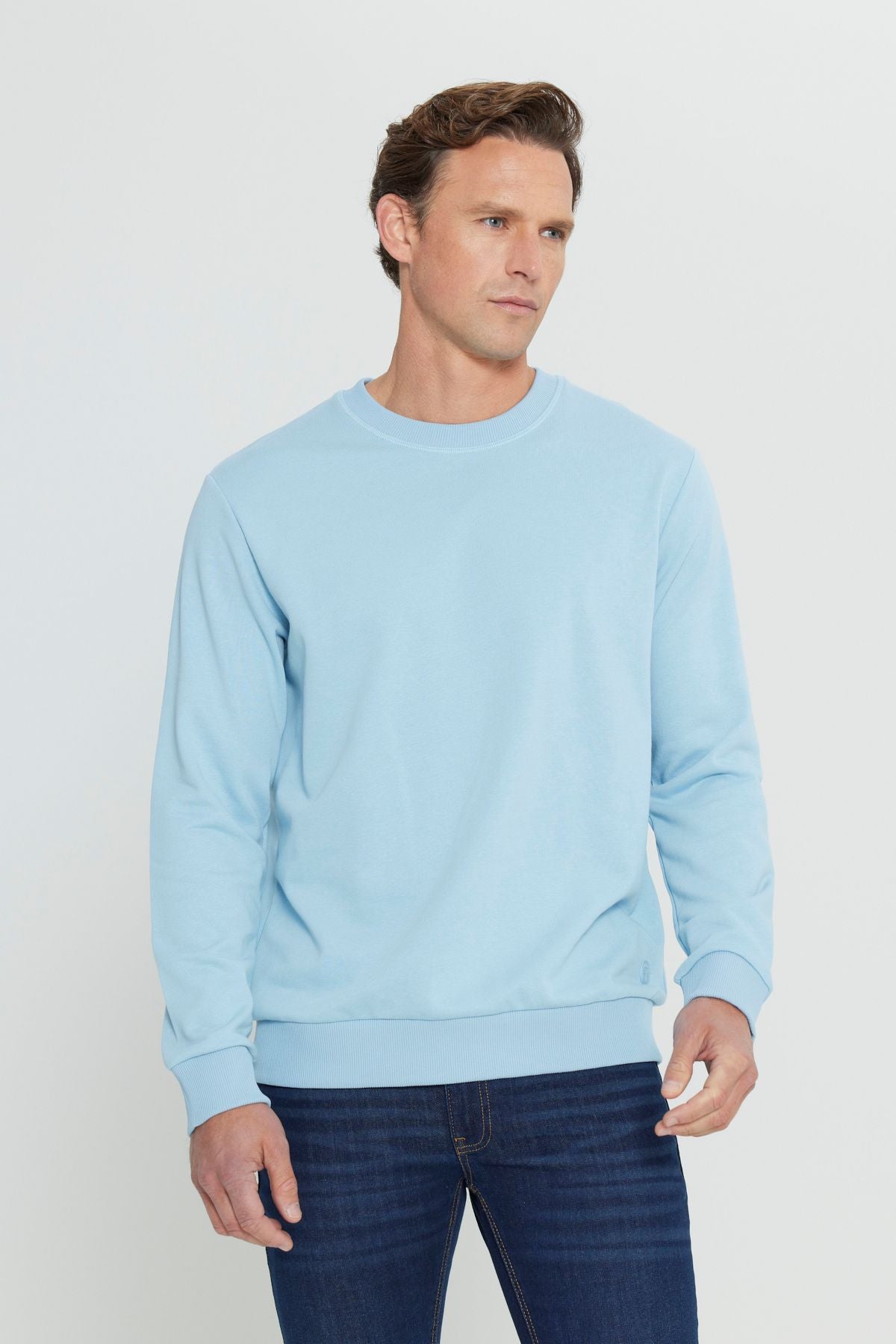 Men's Light Blue Standard Fit Normal Normal Class Bike 3 IP Cotton Sweatshirt