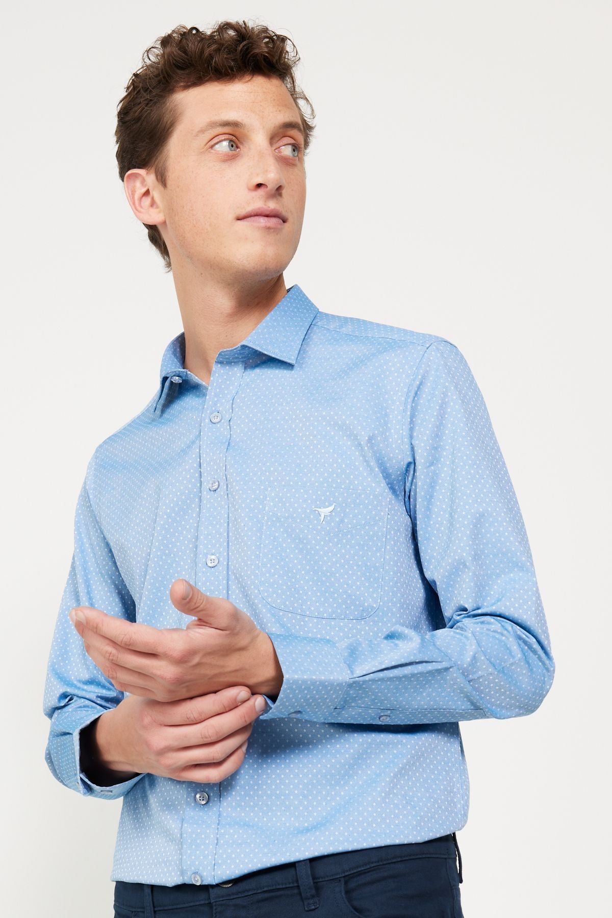 Men's blue slim fit narrow cut classic collar cotton Cotton Amelor Shirt