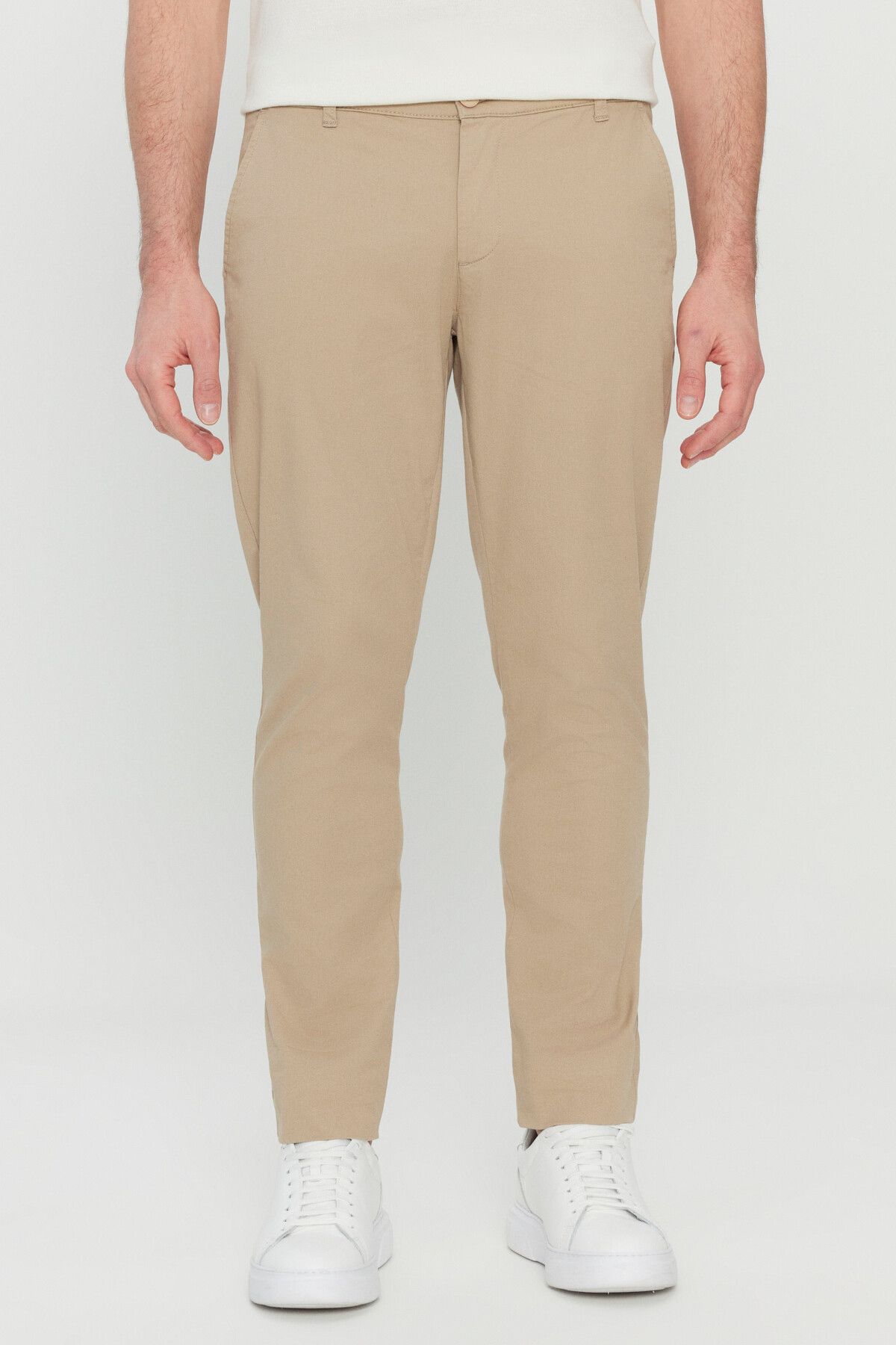 Men's Camel Cotton Slim Fit Narrow Cut Side Pocket Flexible Casual Pants