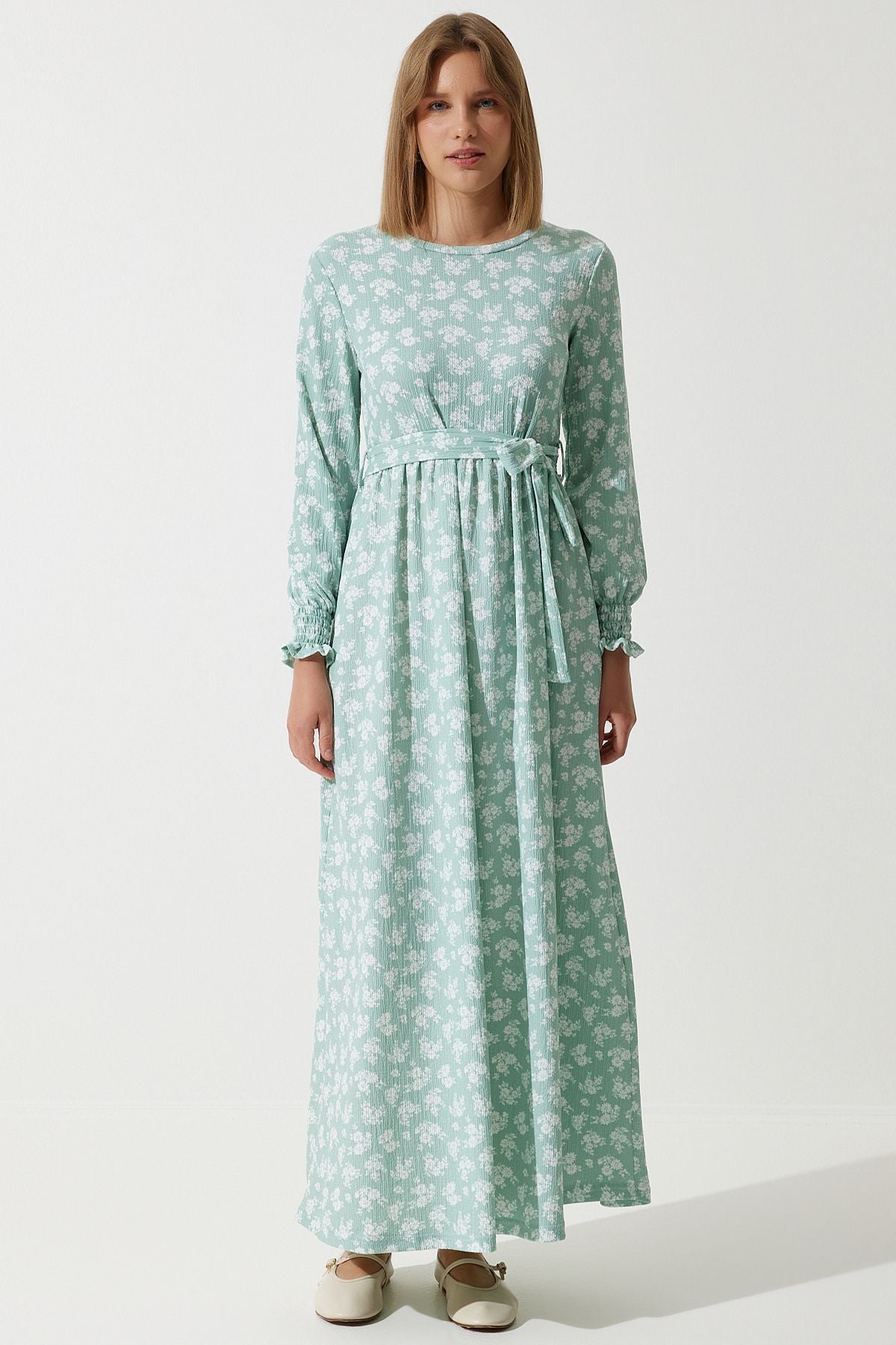 Women's Water Green Flowering Summer Long Knitting Dress DD01322