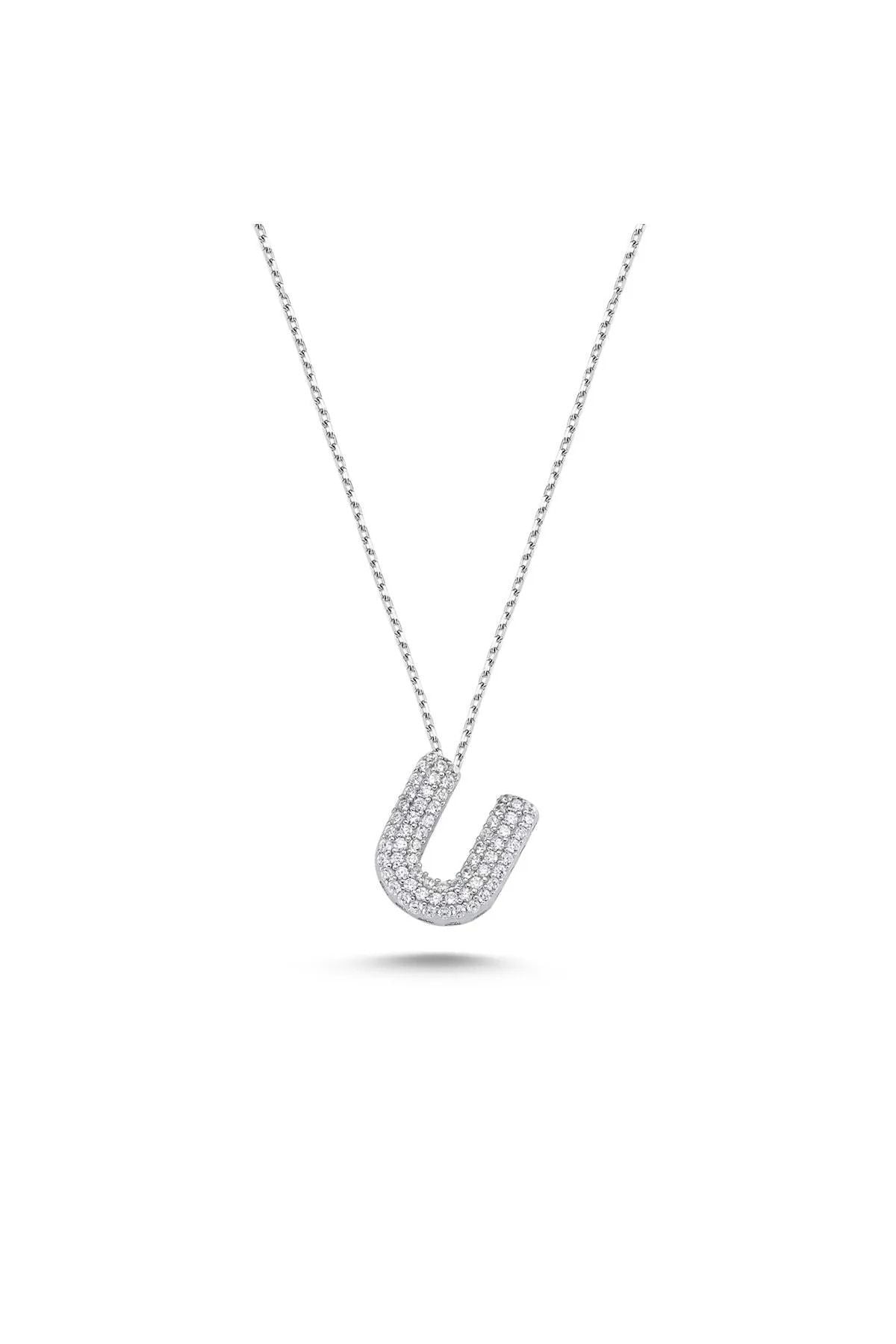 LETTER U HAVE ZİRKON STONE 14 K GOLD PLATED WOMEN'S necklace