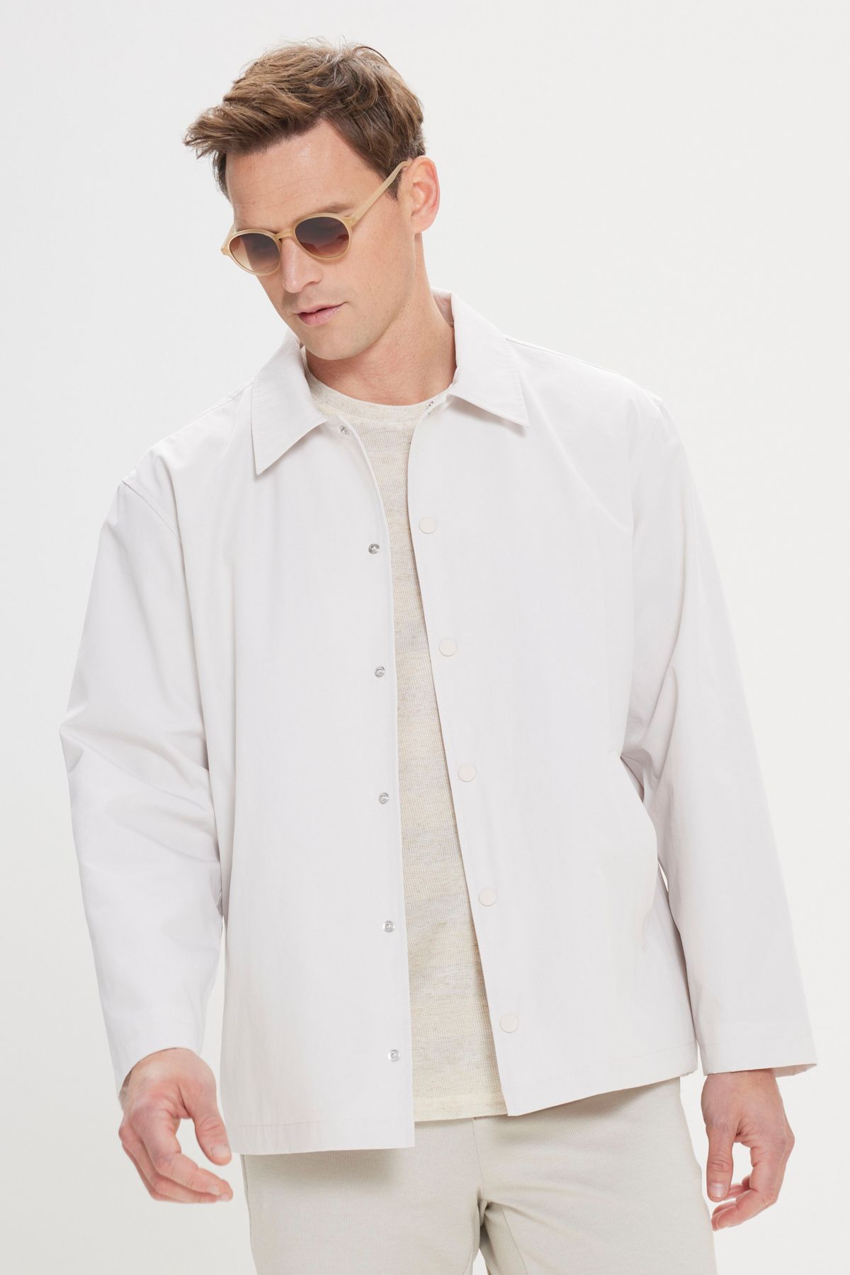 Men's Beige Standard Fit Normal Normal Cut Shirt Caple Cake Casual Coat