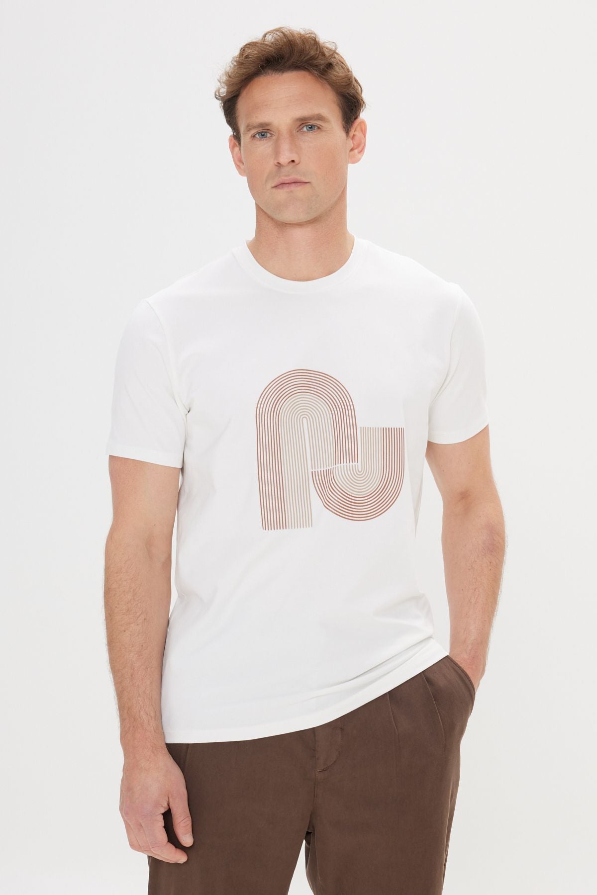 Slim fit narrow cut cotton flexible printed bicycle collar t -shirt