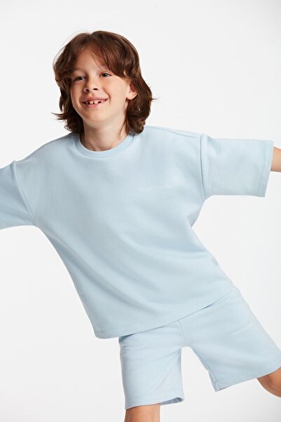 Bogota Boy's Embroidered Crew Neck Blue Tracksuit Set