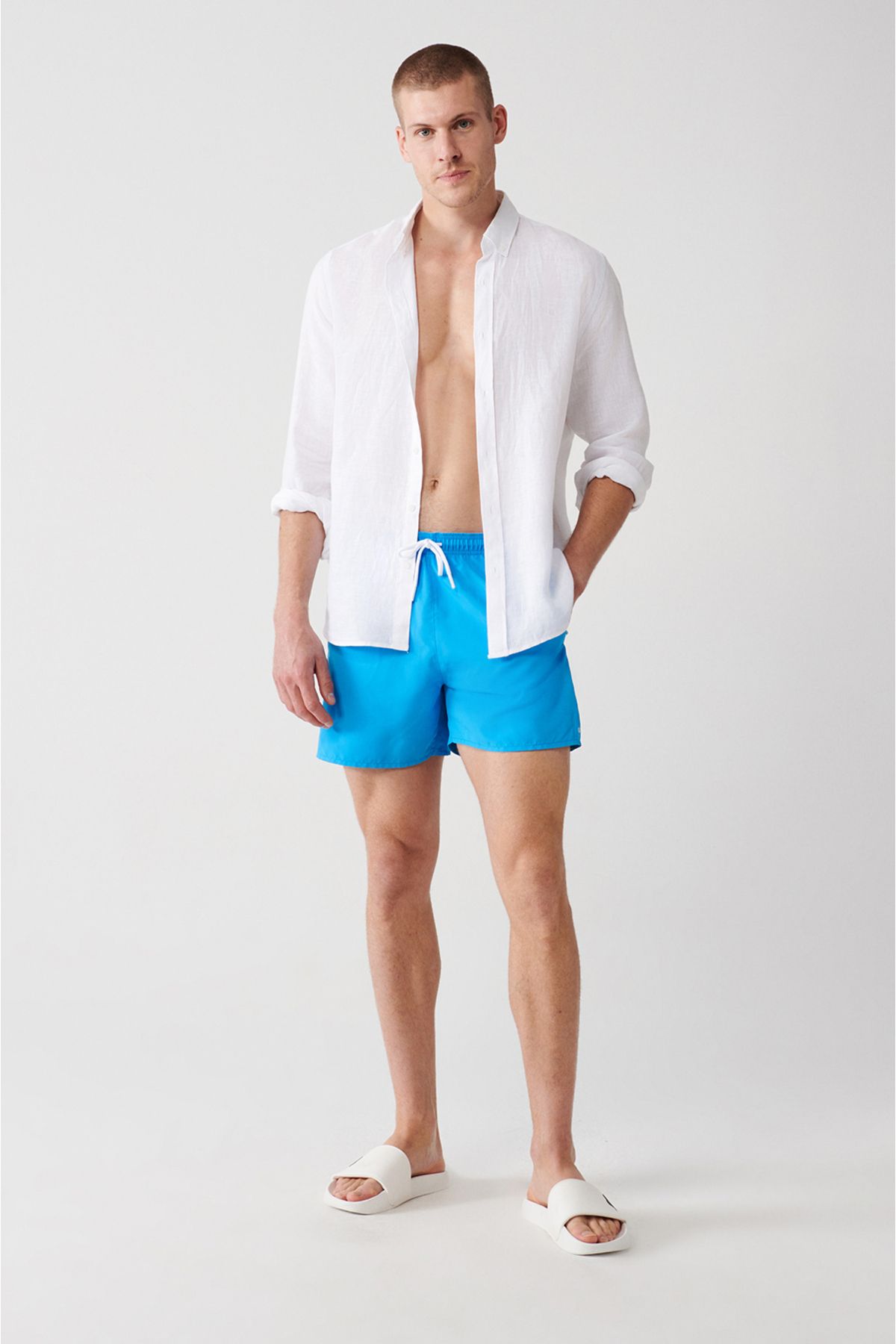 Men's white-turquoise fast-drying printed standard Size Mayo Sea Short E003802