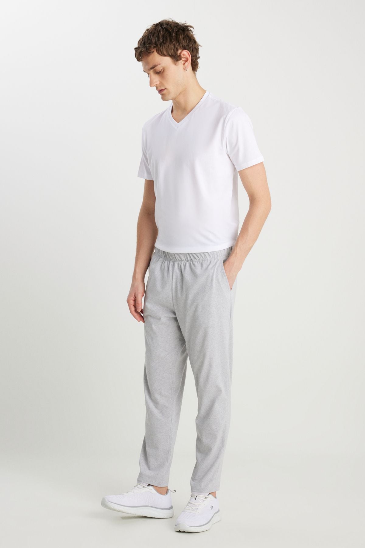 Men's GRI Melanj-White Cotton Casual V-Yaka Waist Pajama Set with Elted Pockets