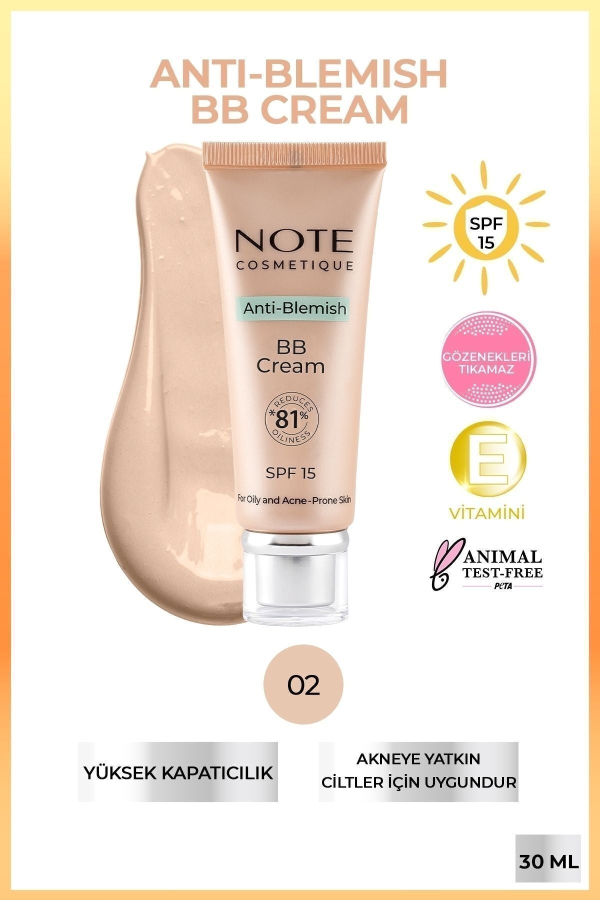 Anti -Blemish BB Cream SPF 15 Angne -Printed Skin BB Cream - 02 Light Beige