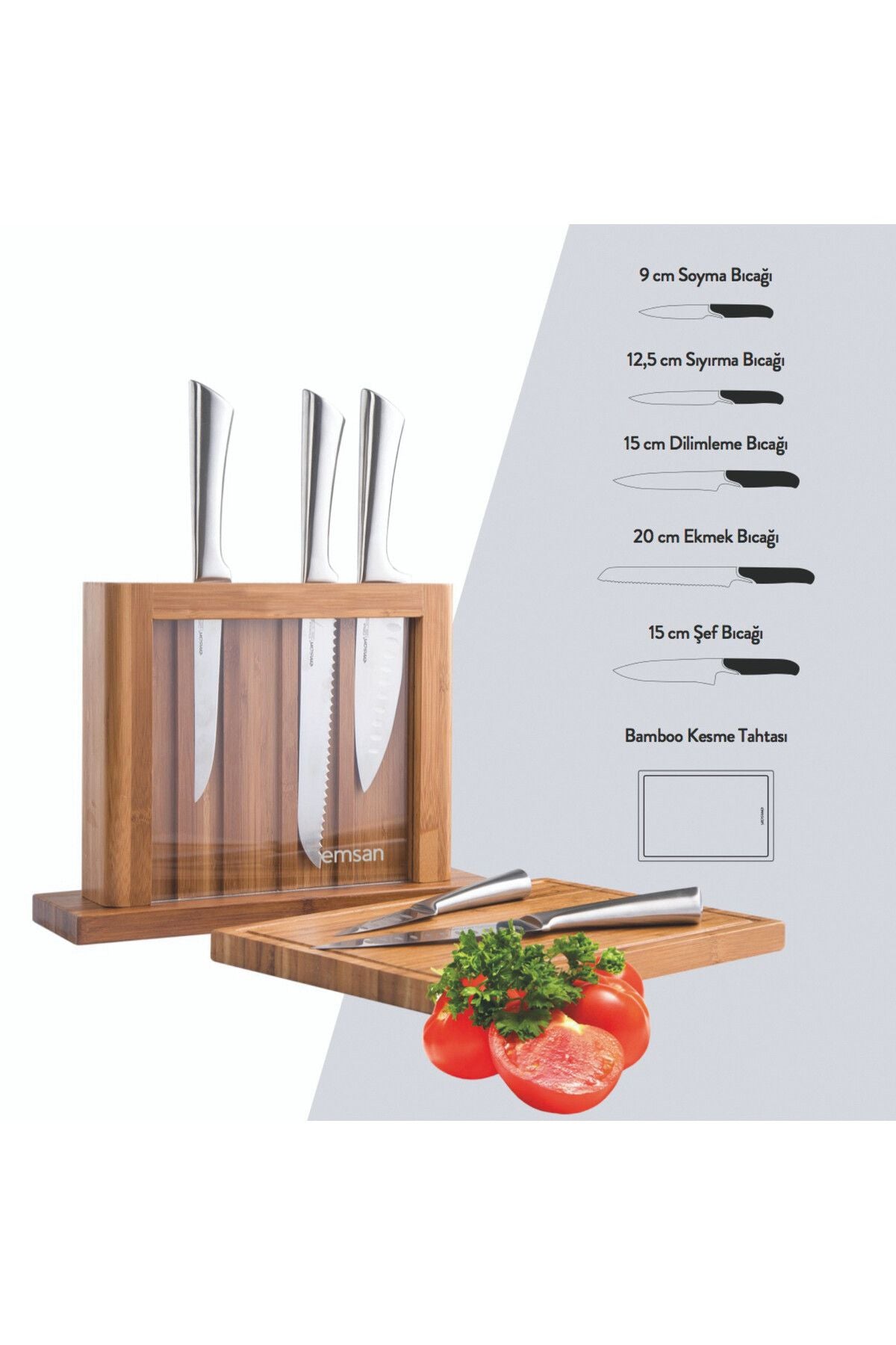 Matrix 7 Piece SND Cutting Tahtali Knife Set Stainless (Cutting Board Gift)