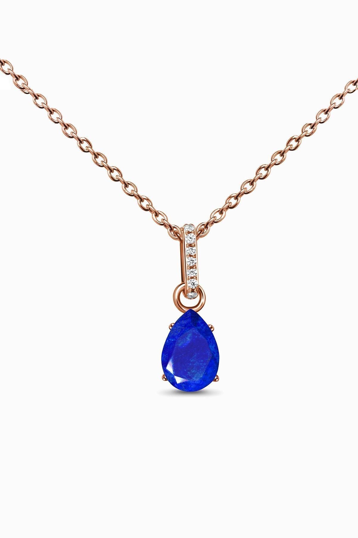 Parliament Blue Mystical Topaz Stone 14 K Rose Gold Plated Women Necklace