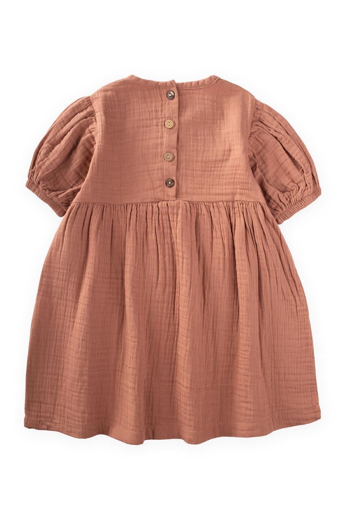 Organic Balloon Sleeve Muslin Dress 2-10 Age Age Browded Coffee