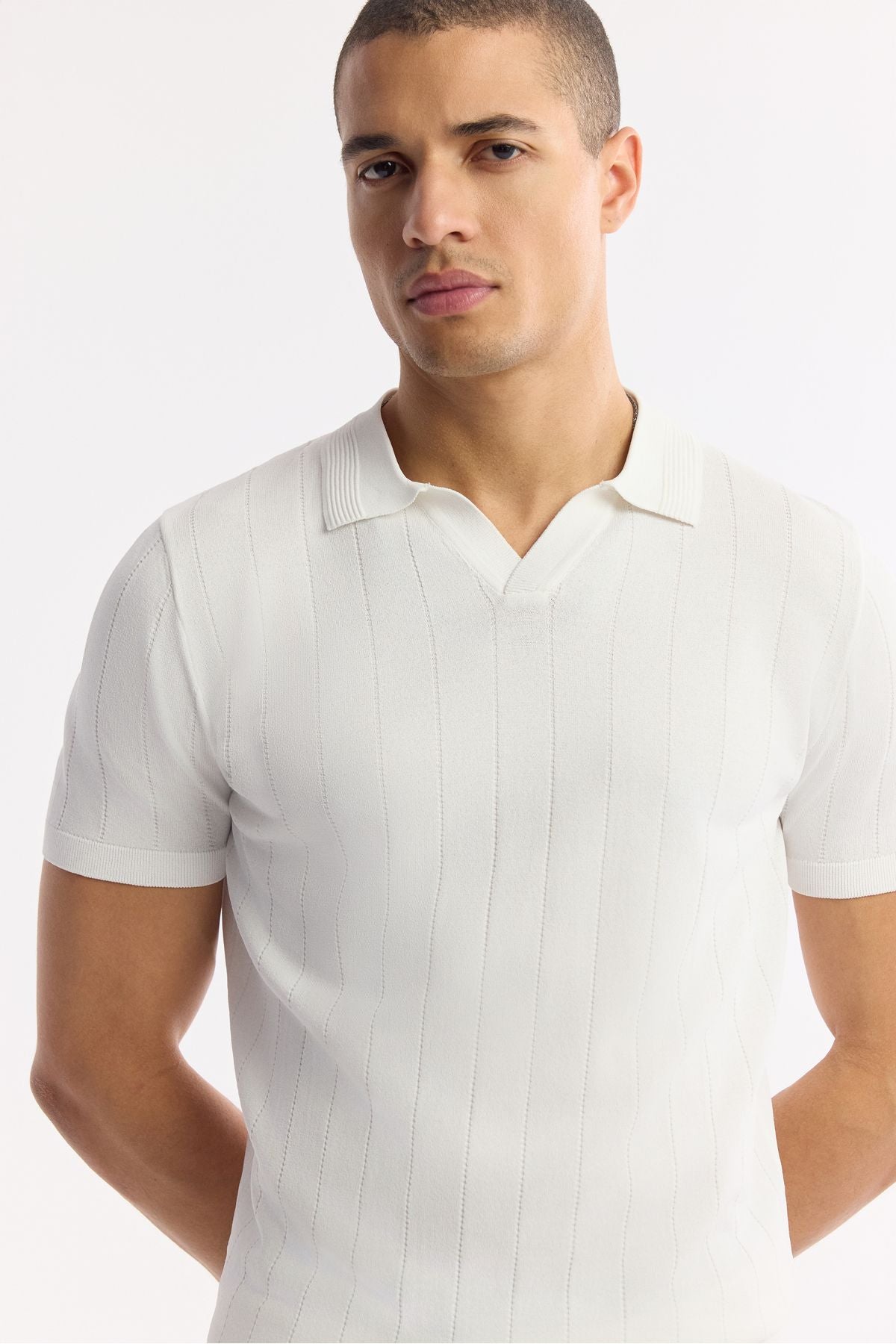 Men's Ecru button-free Polo Yaka Length Rayon Rayon Triko T-Shirt A51y5015