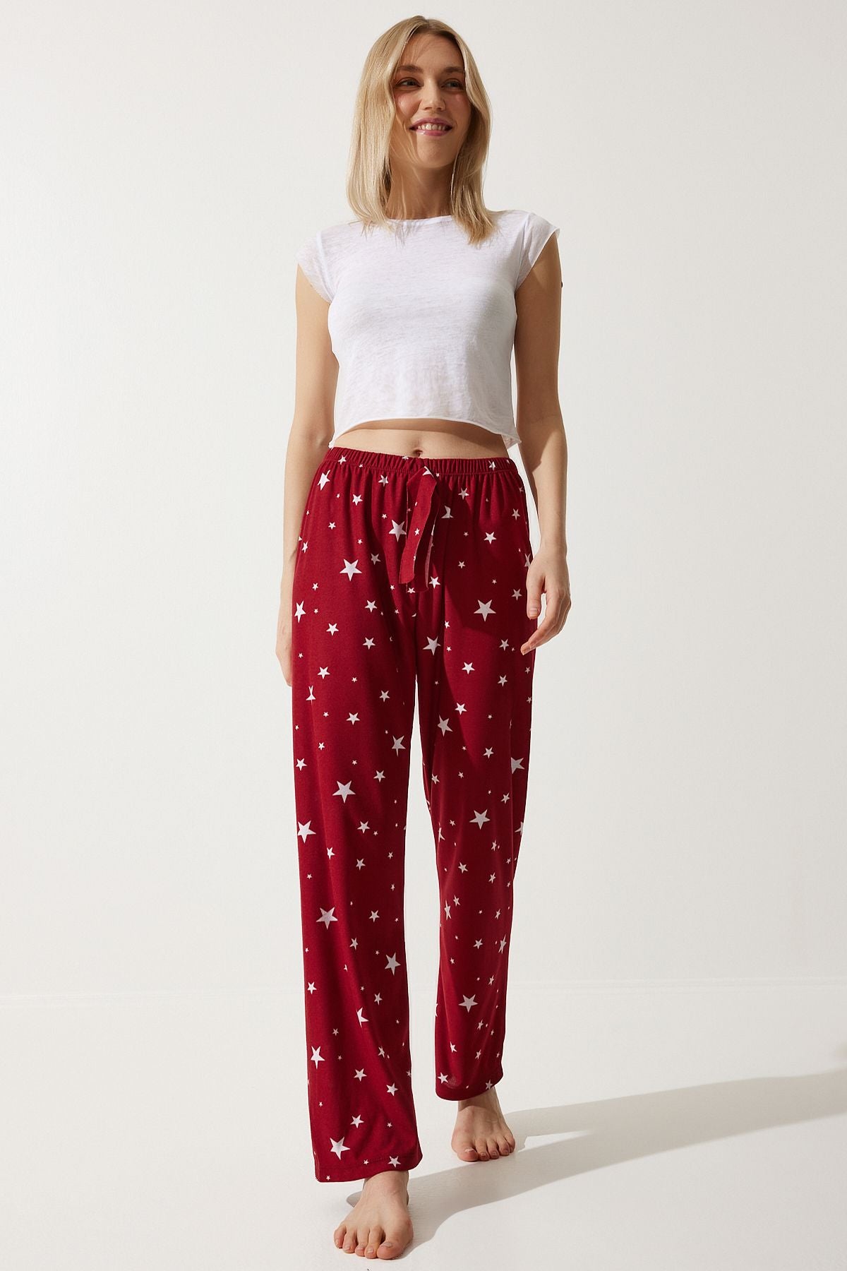 Woman Live Red Patterned Soft textured Knitting Pajama GF00002