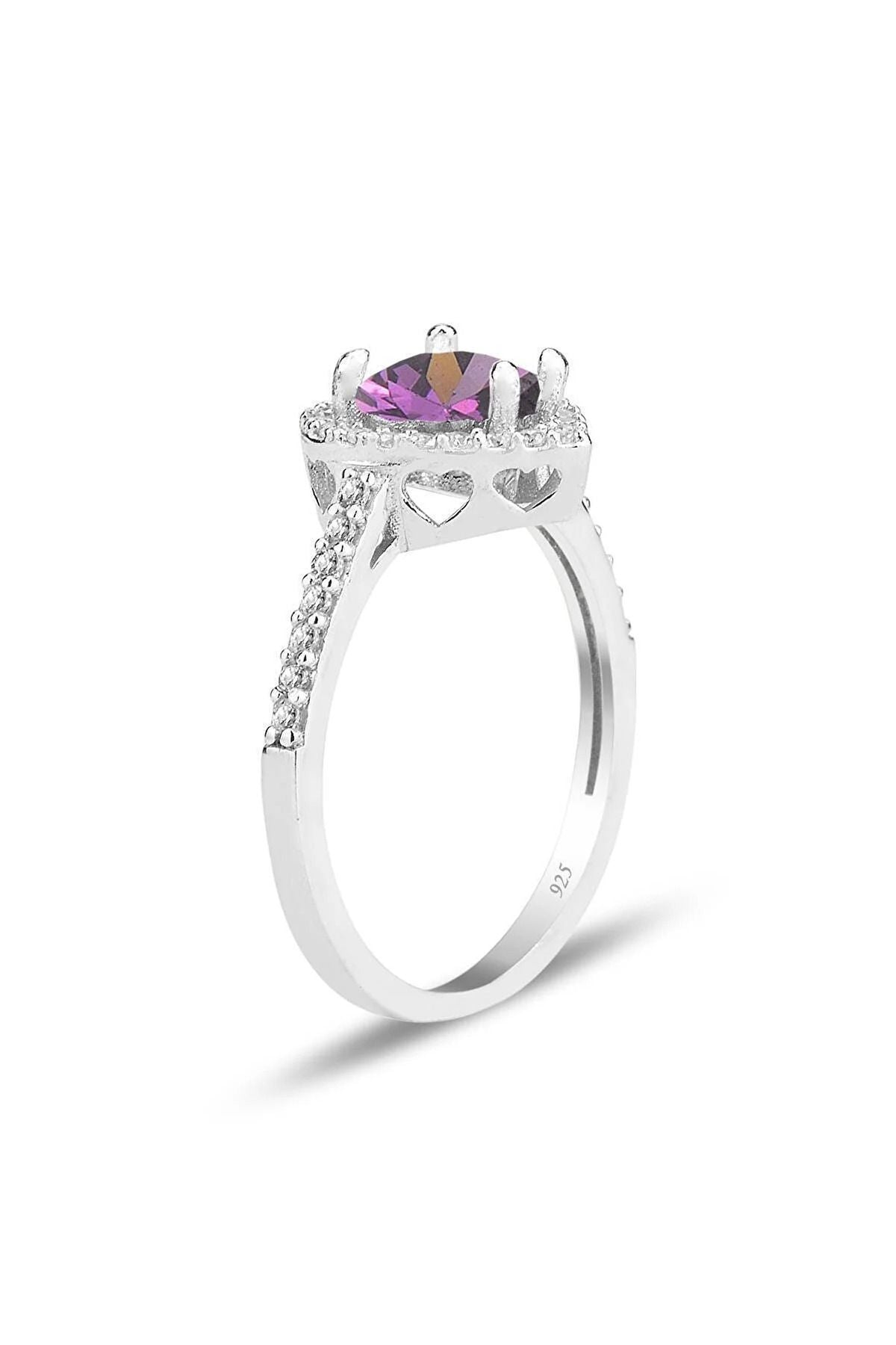 Diamond Monür Purple Stone Silver Plated Adjustable Women Ring