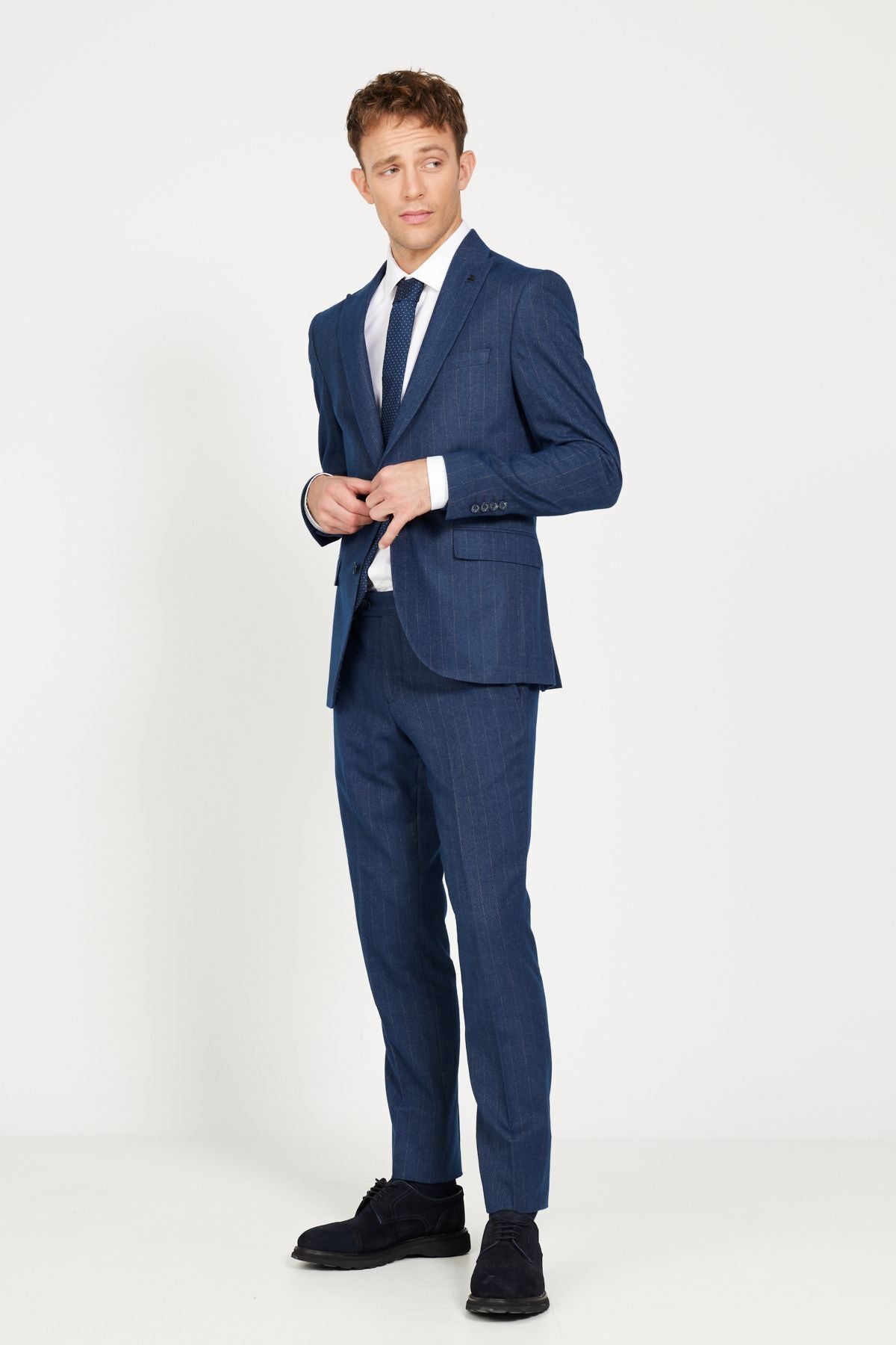 Men's Navy Extra Slim Fit Narnia Swallow Swallow Collar Striped Suit