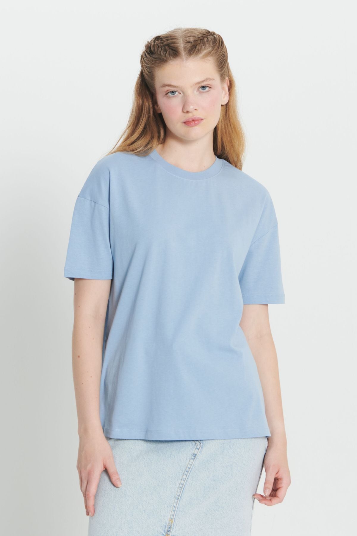 Woman Indigo 100 %Cotton Oversizle Fit Plenty Cut Bike Bike Basic T -shirt