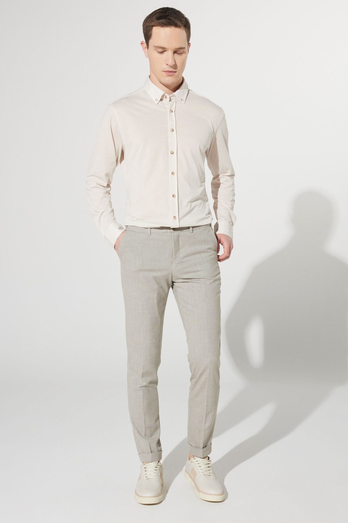Slim Fit Narrow Cut Patterned Waist Waist Fabric Classic Pants
