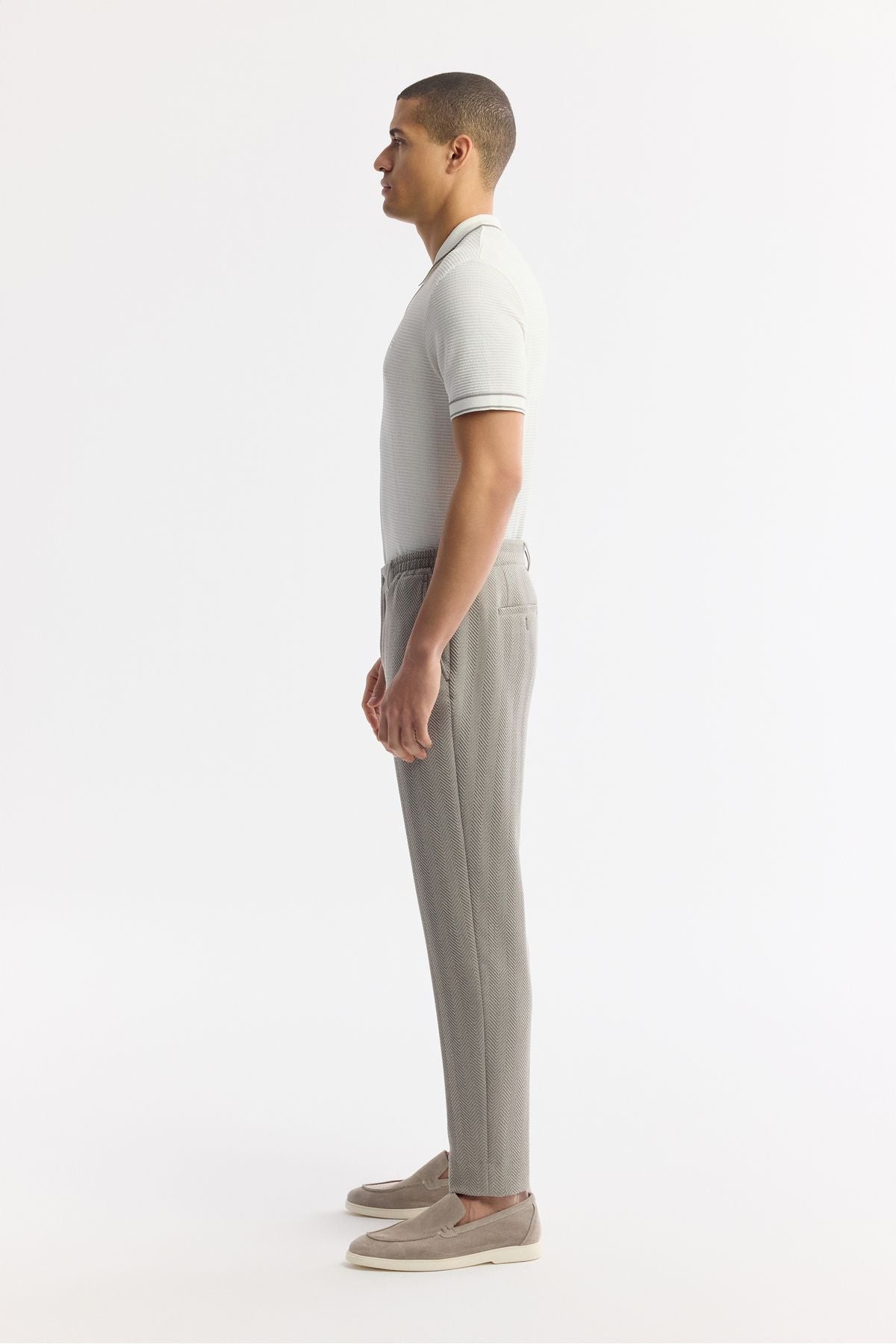 Men's gray side pocket wafer detailed bi stretch waist rubber pants A51y3211