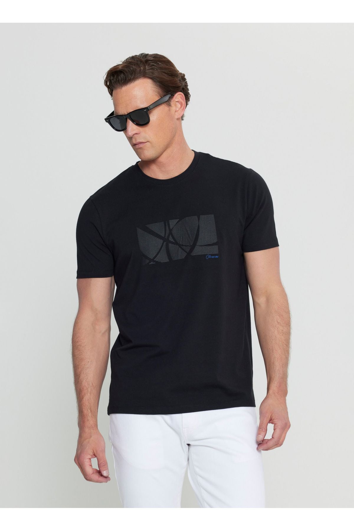 Altınyyıldız Classics Bike Collar Printed Black Men T-Shirt ACE091252068_SYH
