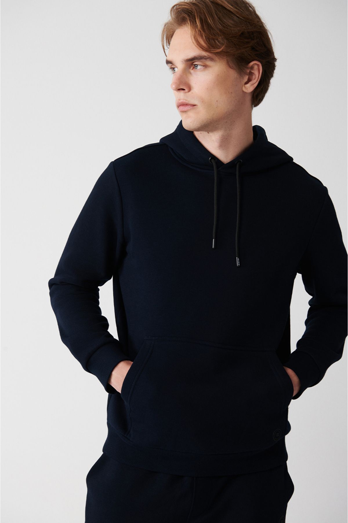 Erkek Lacivert Kapüşonlu 3 Iplik Şardonlu Pamuklu Sweatshirt E001018