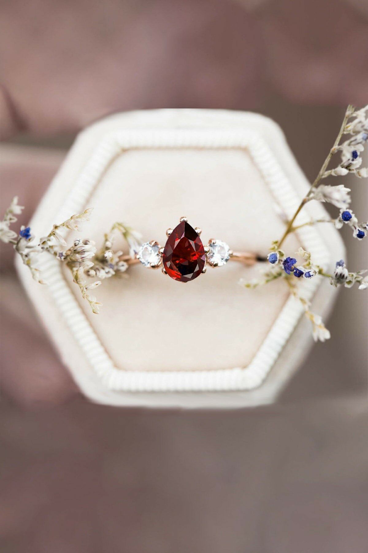 Mystical Topaz Garnet Stone Adjustable 14 K Rose Gold Plated Woman Ring