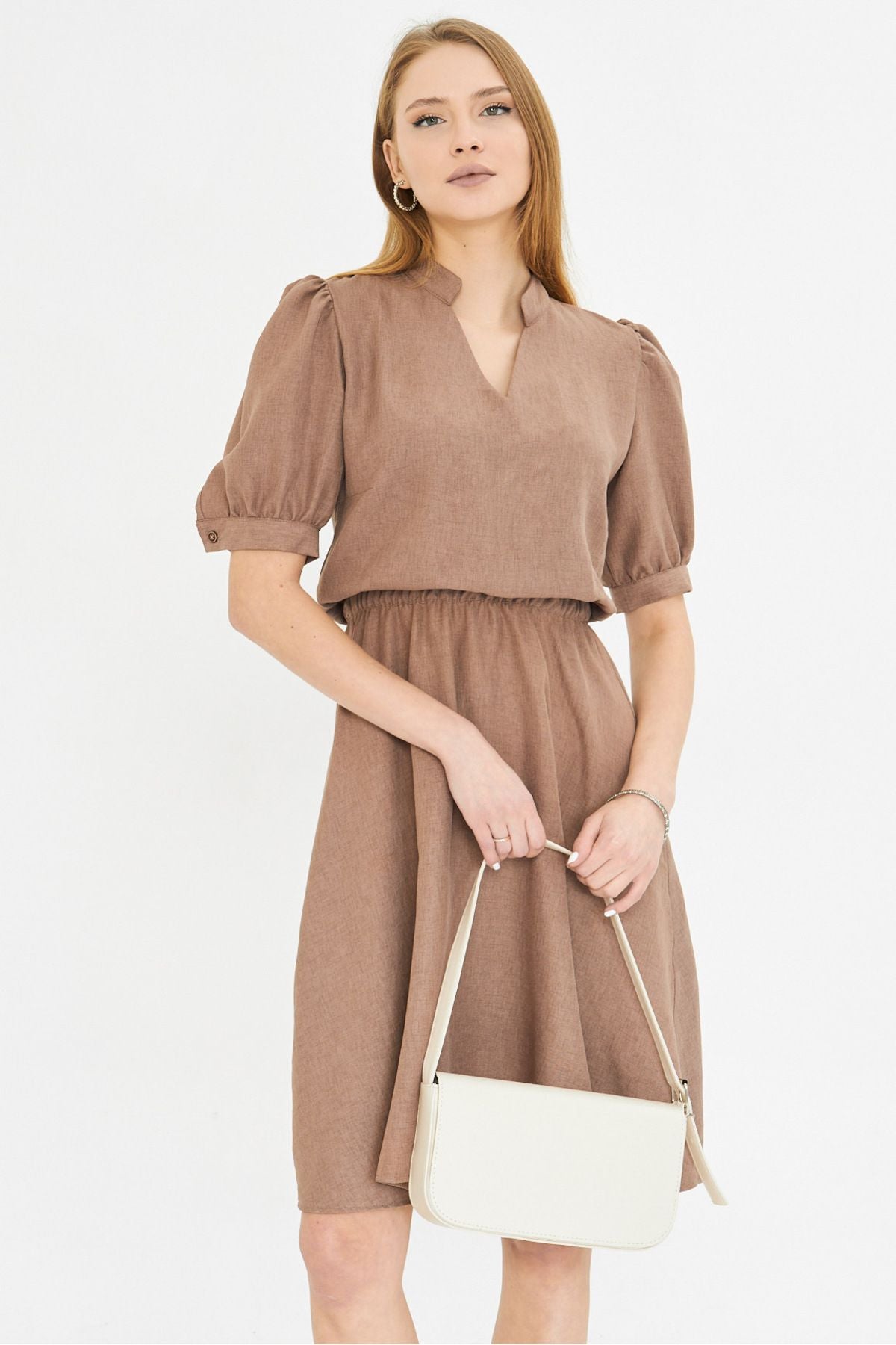 Woman Vizon V-Yaka Waist Waist Tire Short Sleeve Clash Dress ARM-25Y001001