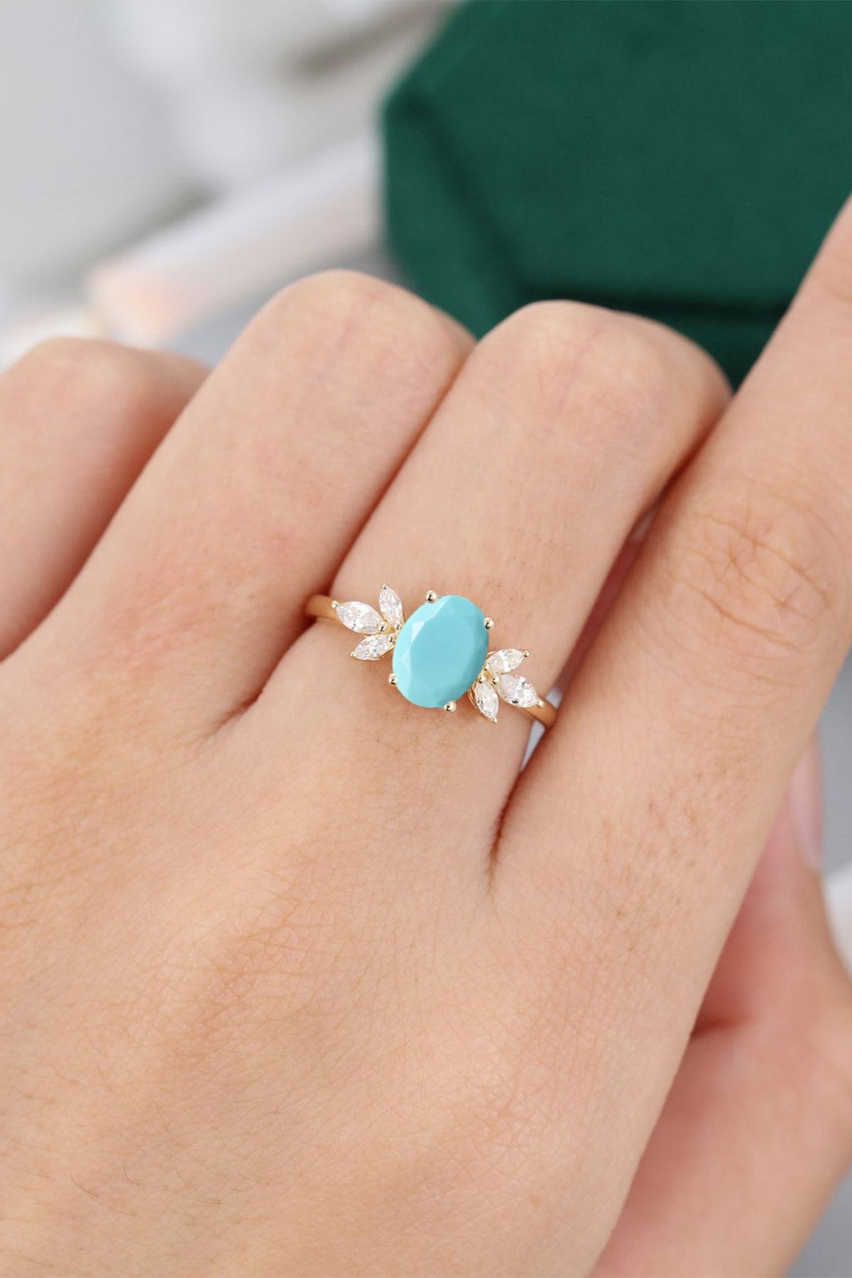 Blue Firuze Stone Adjustable Woman 14 K Rose Gold Plated Ring