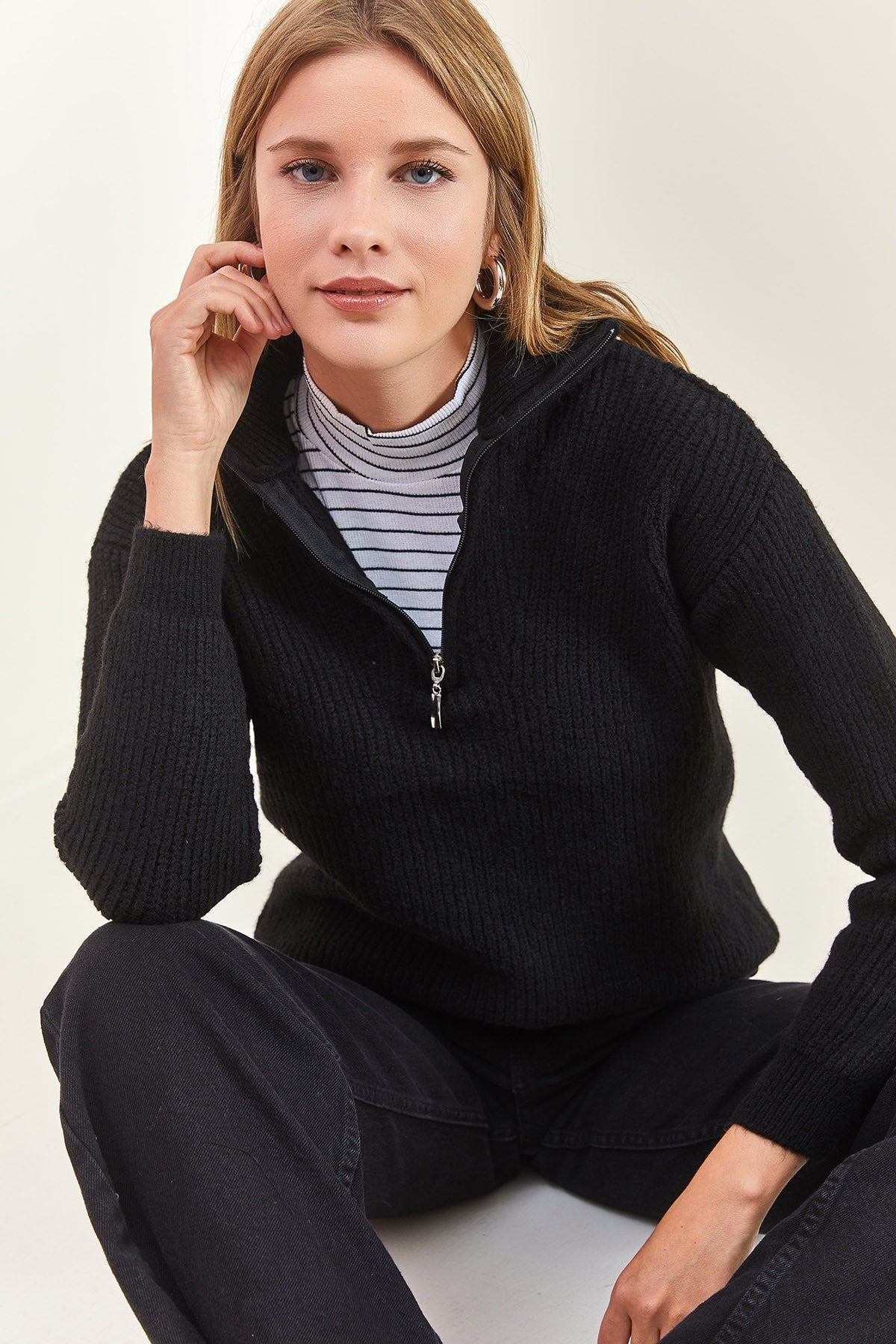 Women's Zippered Turtleneck Oversize Knitwear Sweater 20223202