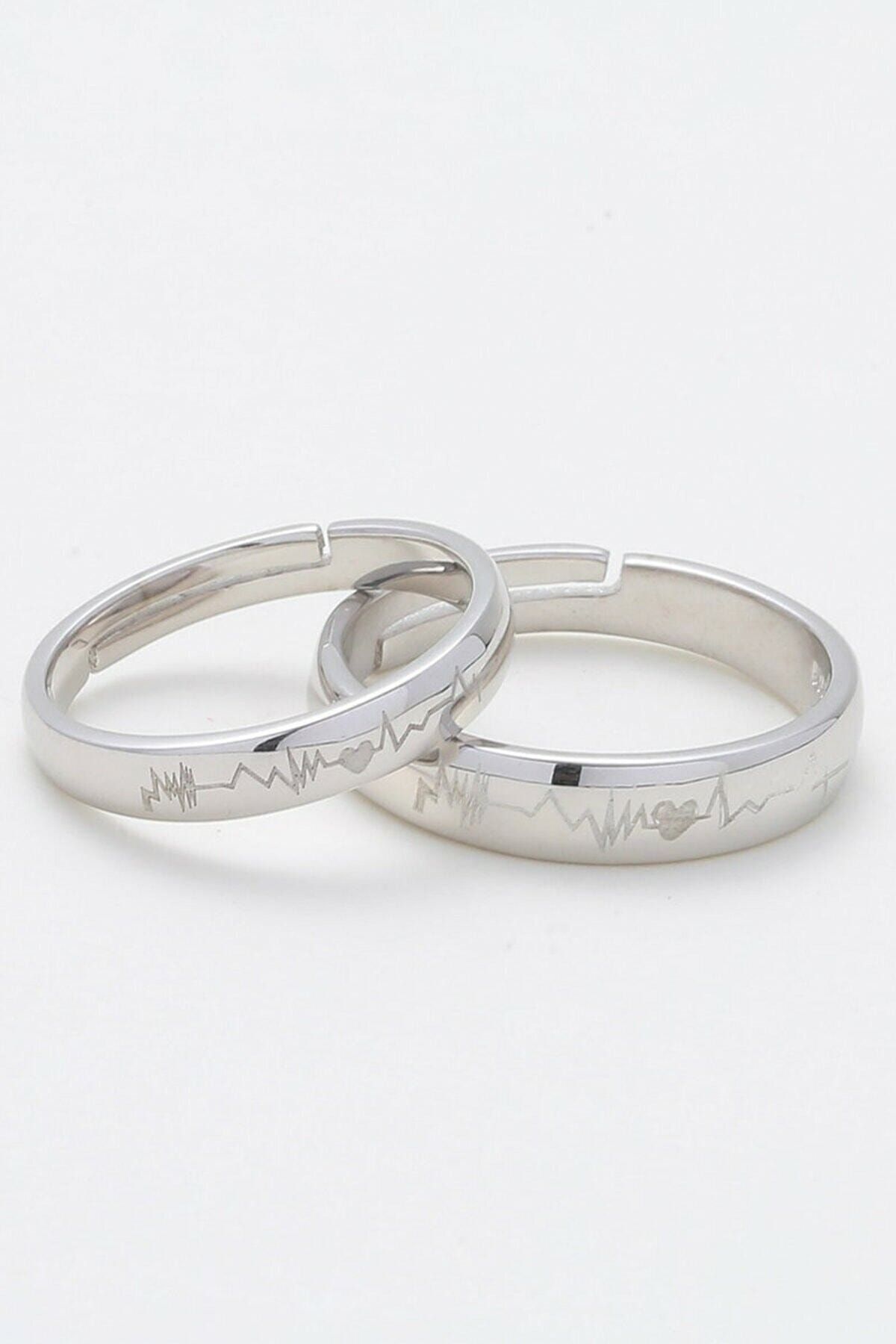 Silver plated with heart rhythm motif adjustable double wedding rings ring