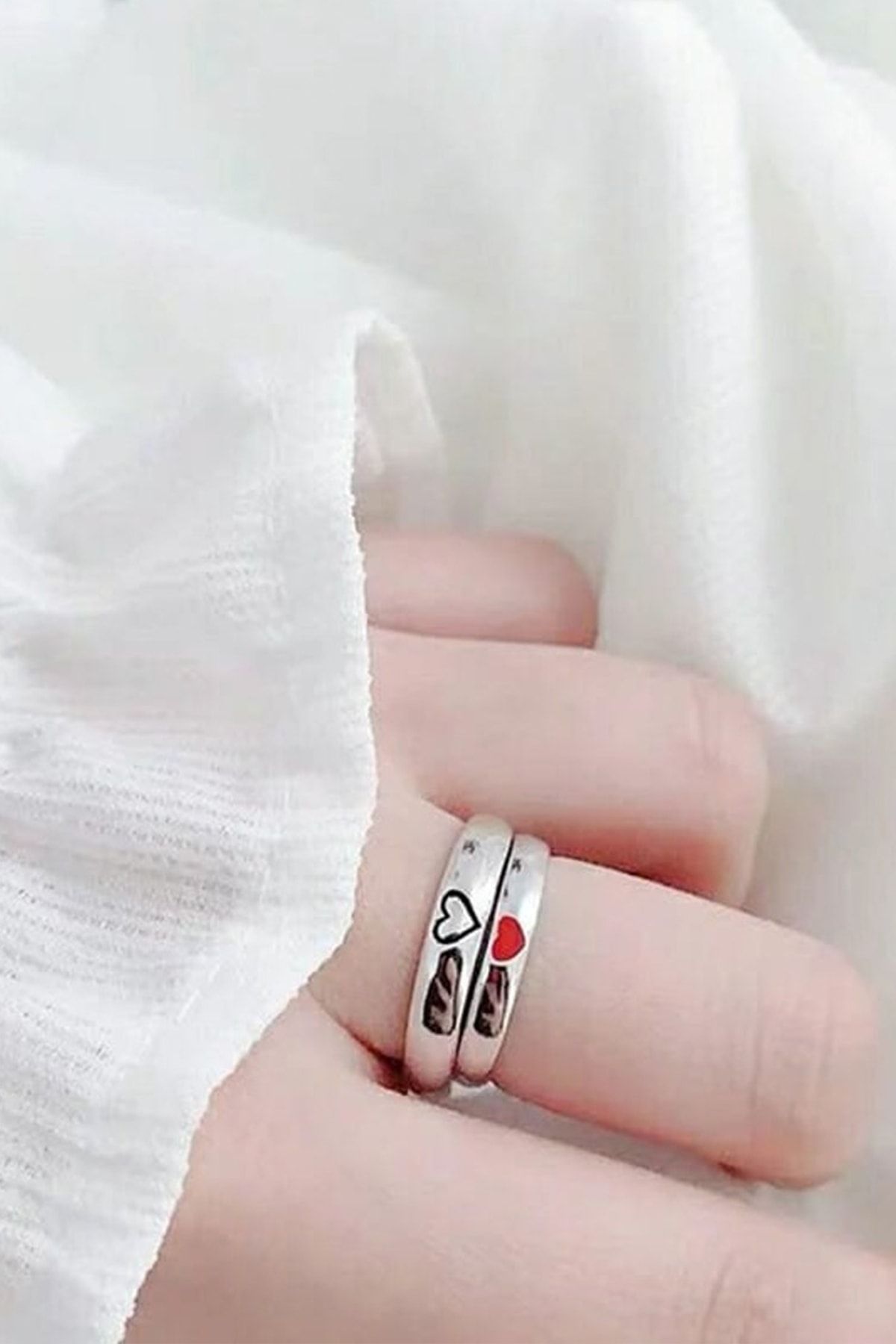 Silver plated with colorful heart motif adjustable double wedding rings ring