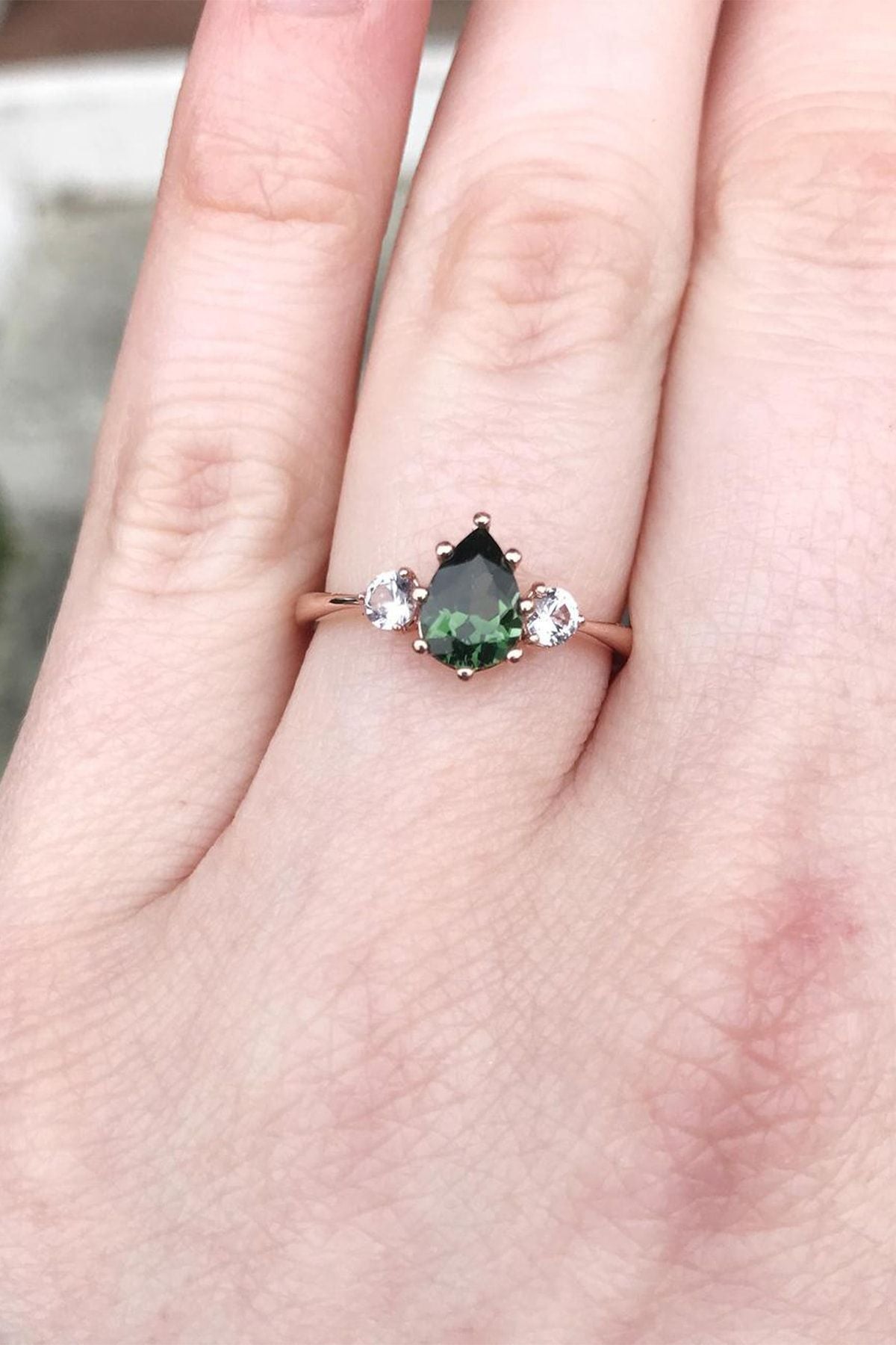 Mystical Topaz Green Stone Adjustable Woman Rose Gold Plated Ring