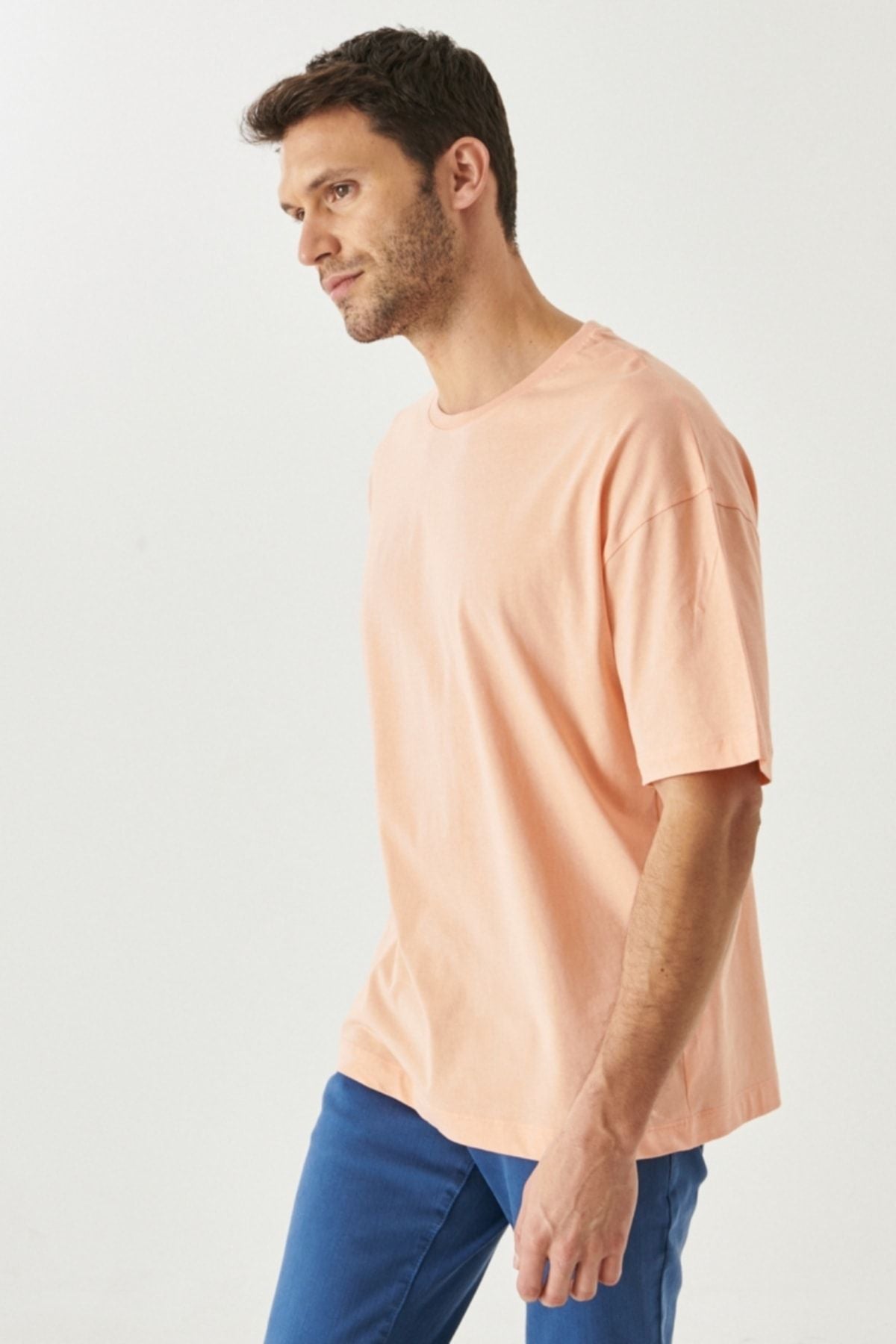 Men's Rose Drunk Oversizle Plenty Cut Bike Neck 100 %Cotton T -shirt