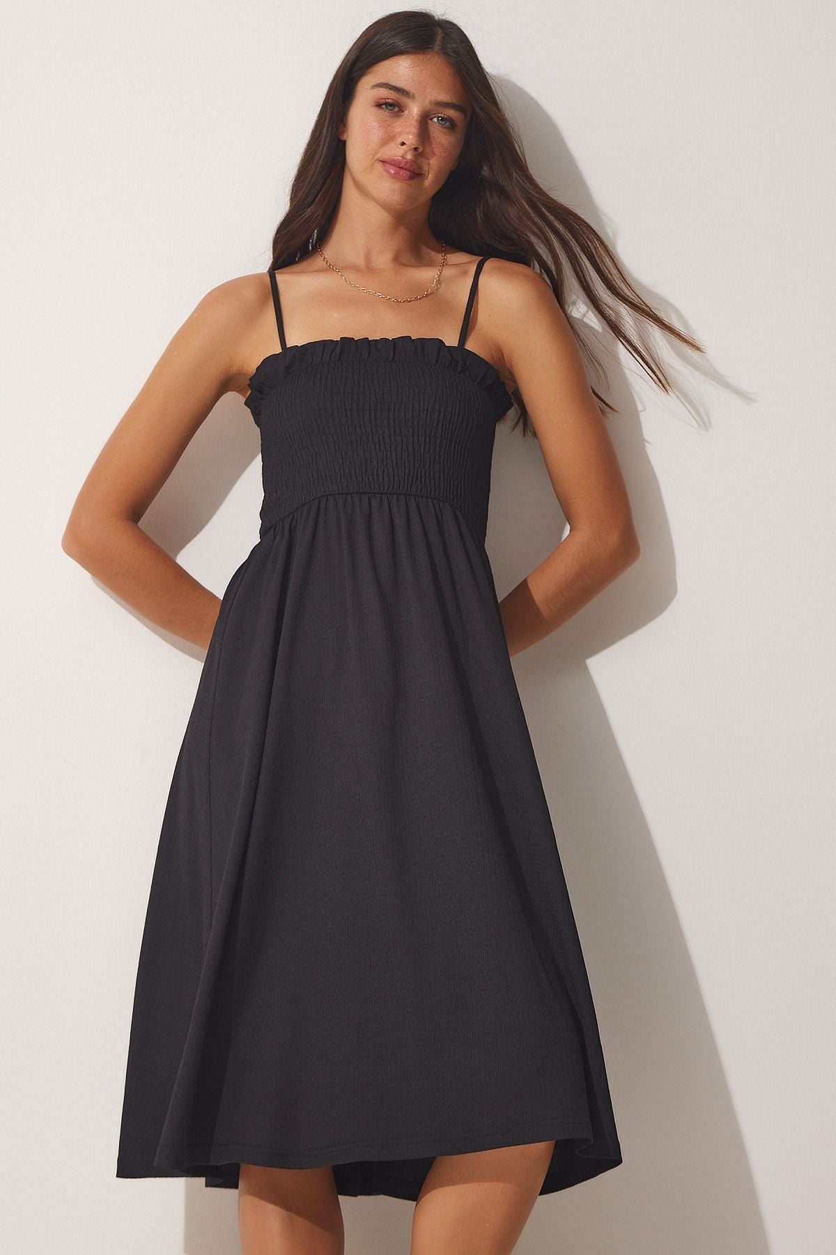 Woman Black Hanger Summer Detailed Summer Woven Dress DD01228