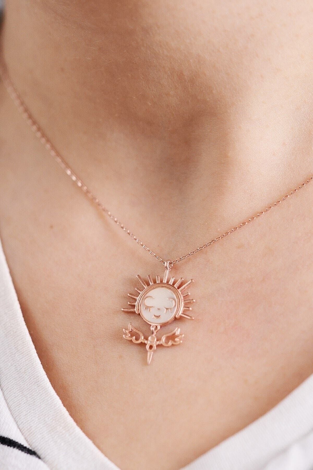 Snow angel figured woman 14 k rose gold -plated women's necklace