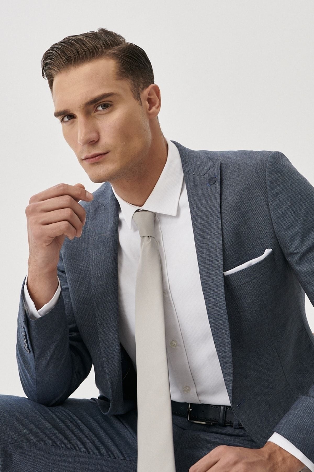 Men's Navy Blue-Blue Slim Fit Narrow Cut Narrow Cut Wool Patterned Suit