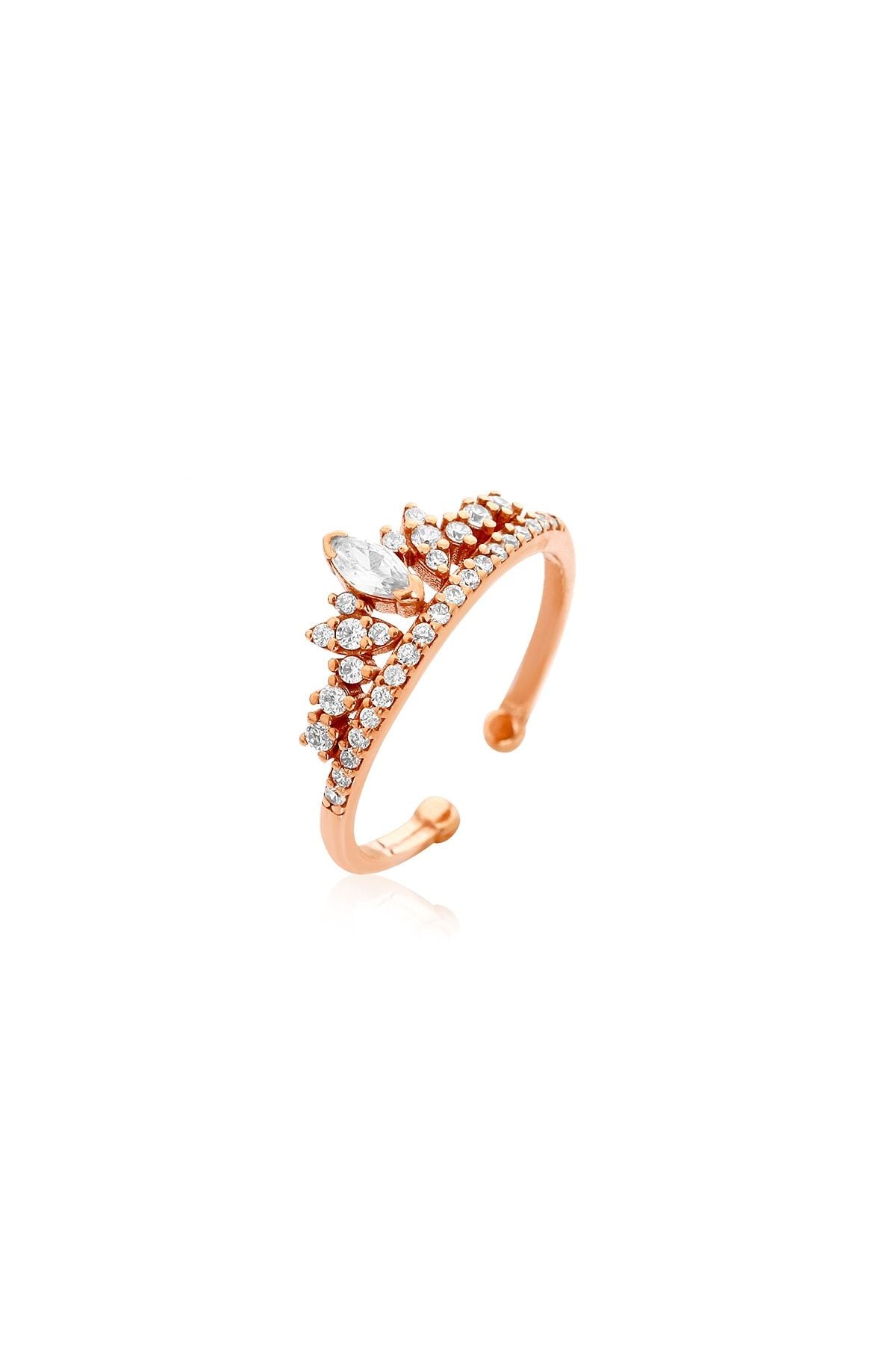 14K Rose Gold Cow Leaf Leaf Single Stone Adjustable Woman Ring