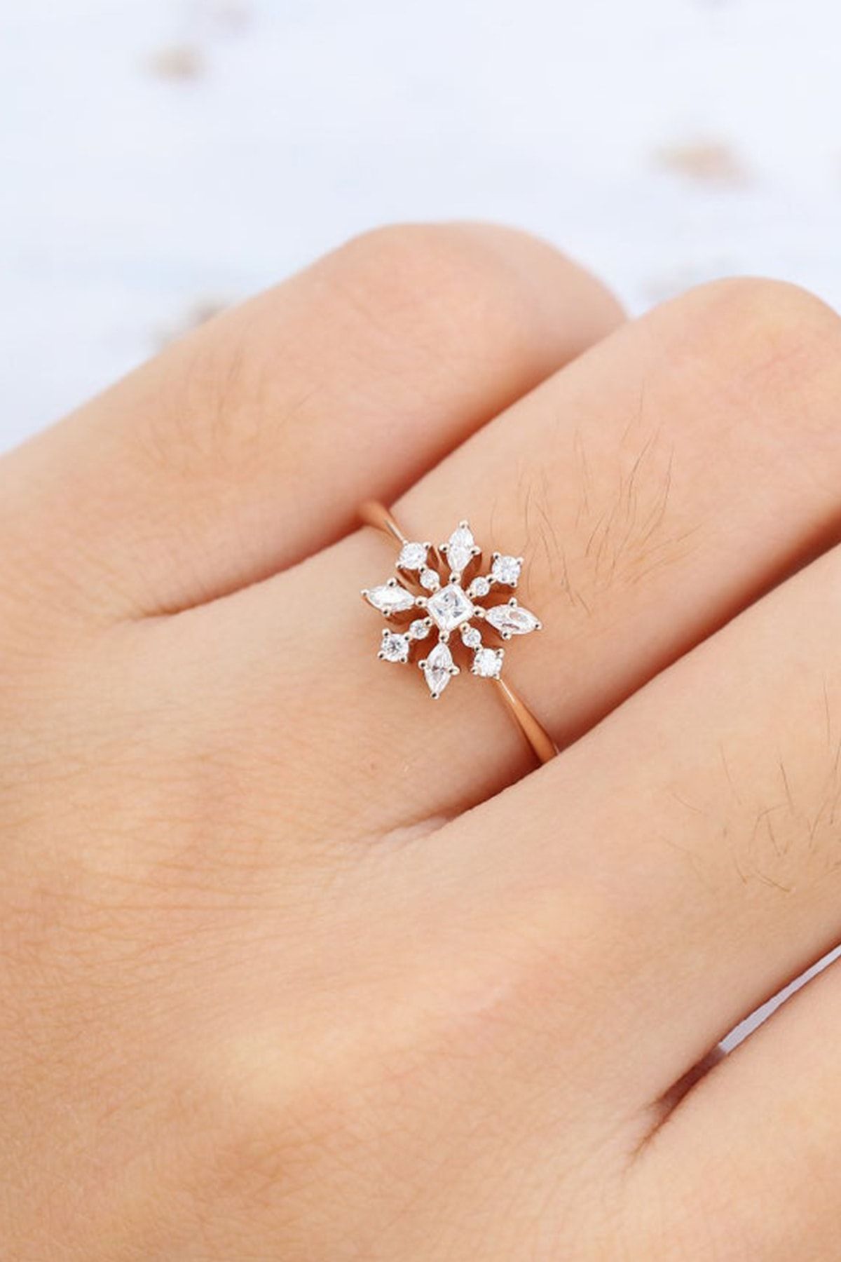 Vintage Marquis Flower White Zircon Stone 14k Rose Gold Plated Woman Ring