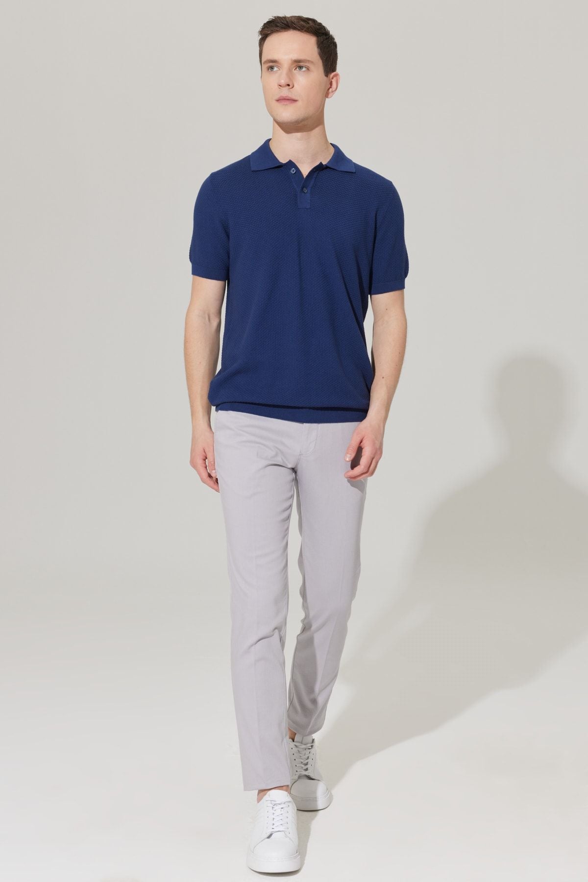 Men's Navy Blue Standard Fit Normal Cut Polo Yaka 100 %Cotton Short Sleeve Knitwear T -shirt