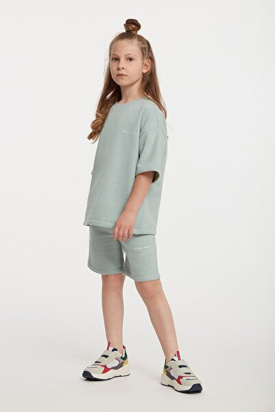 Cali Knitted Comfort Fit Tracksuit Set Embroidered Mint Green Round Neck