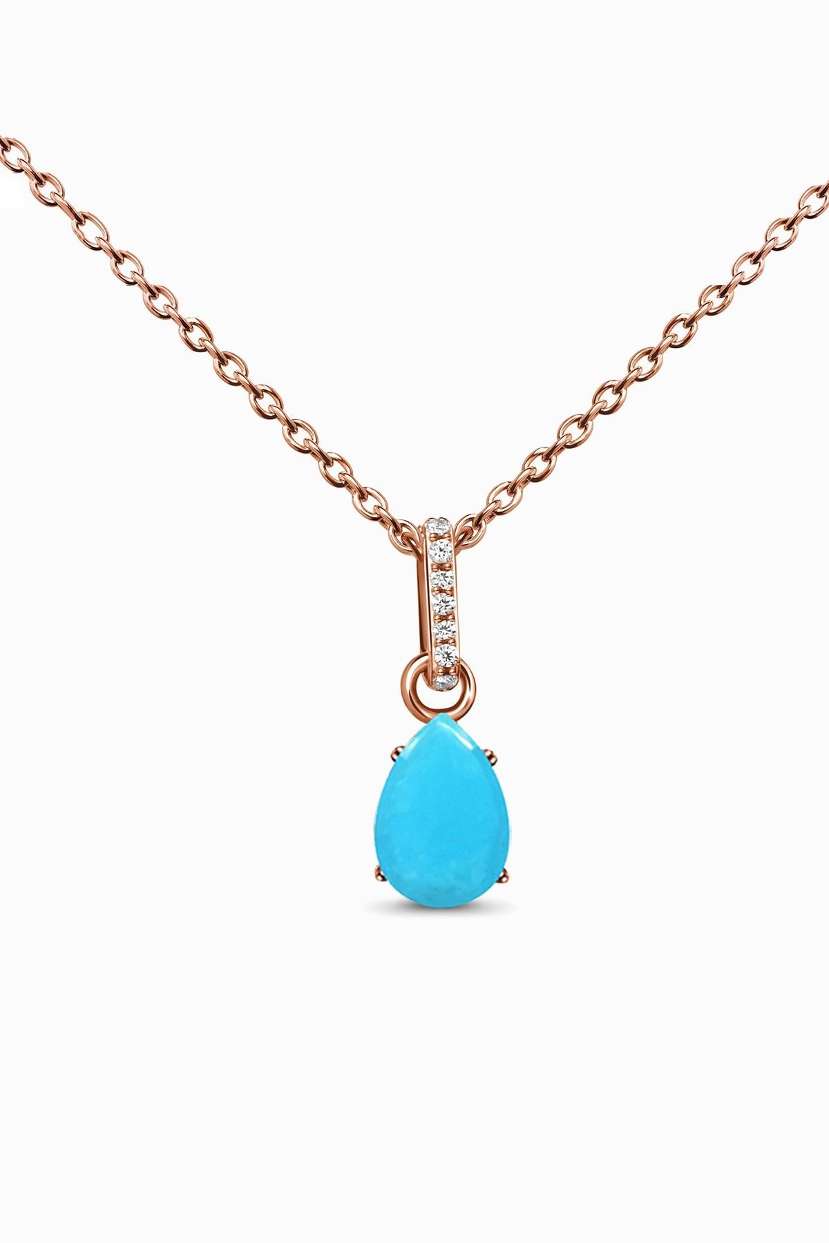 Firuze Mystical Topaz Stone 14 K Rose Gold Plated Women Necklace