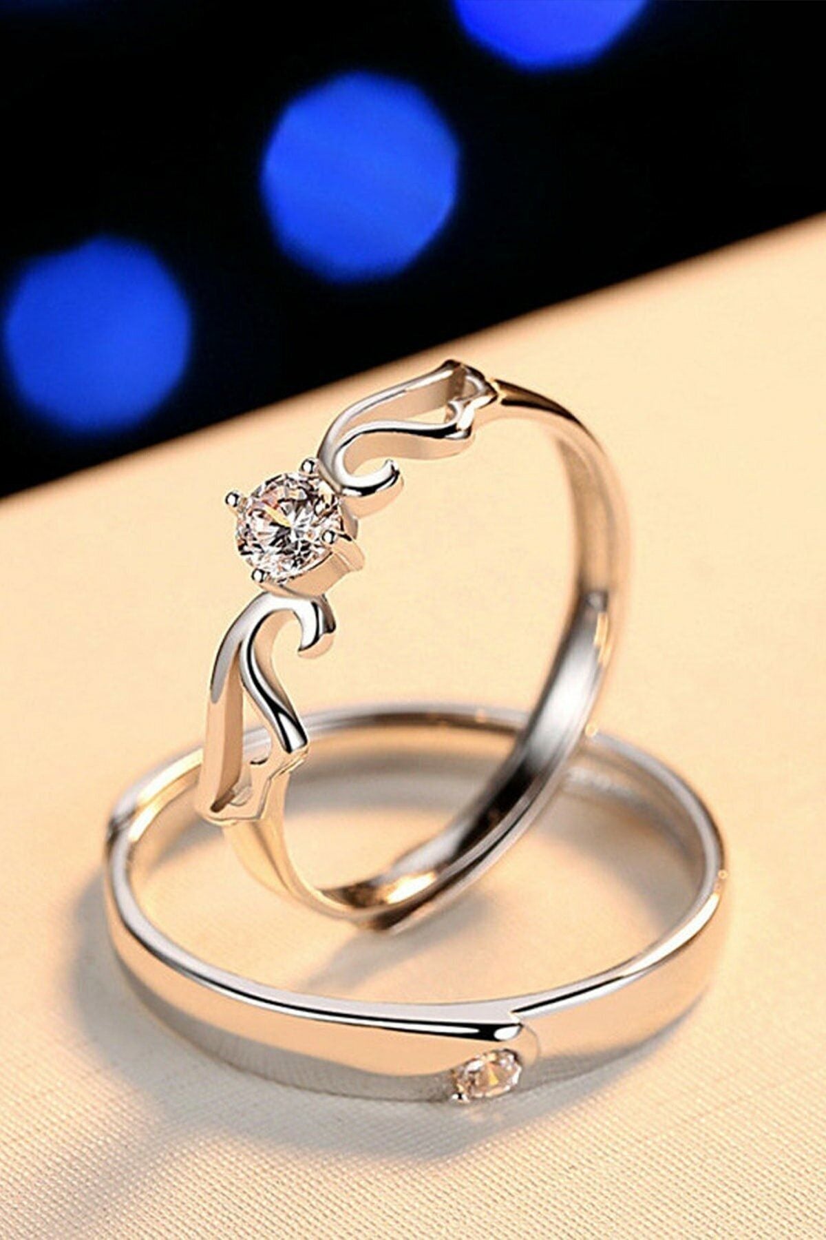 Women's Winged Solid Silver Plated Adjustable Double Alyans Ring