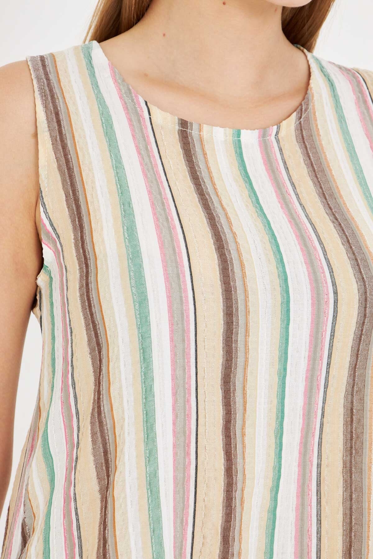 Women's Cream Patterned Sleeveless Skirt Frilly Dress ARM-22K001142