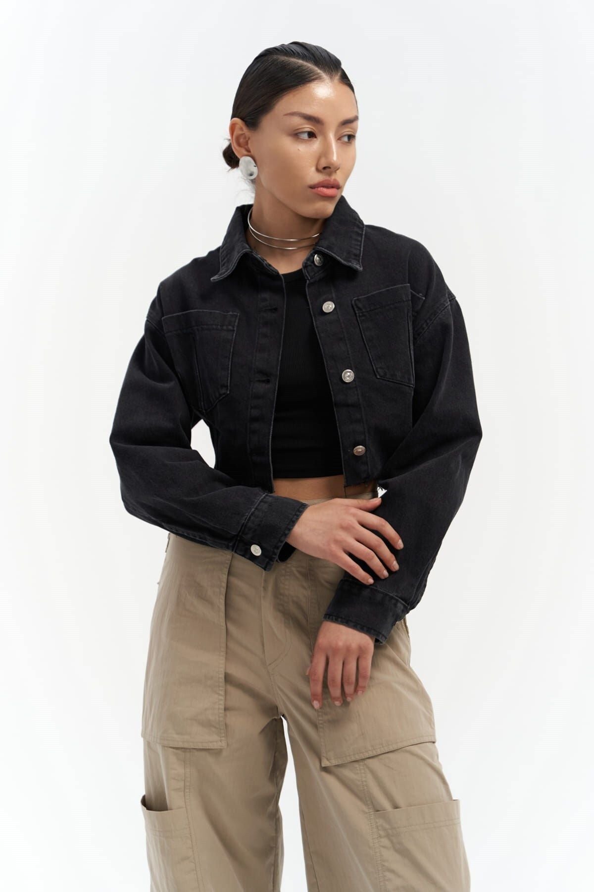 Darcey Black Short Jean Jacket