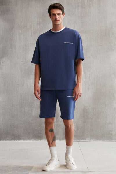 Colombia Men's 2-Piece Set Comfort Fit Casual Mold Text Embroidered Navy Blue Tracksuit Set