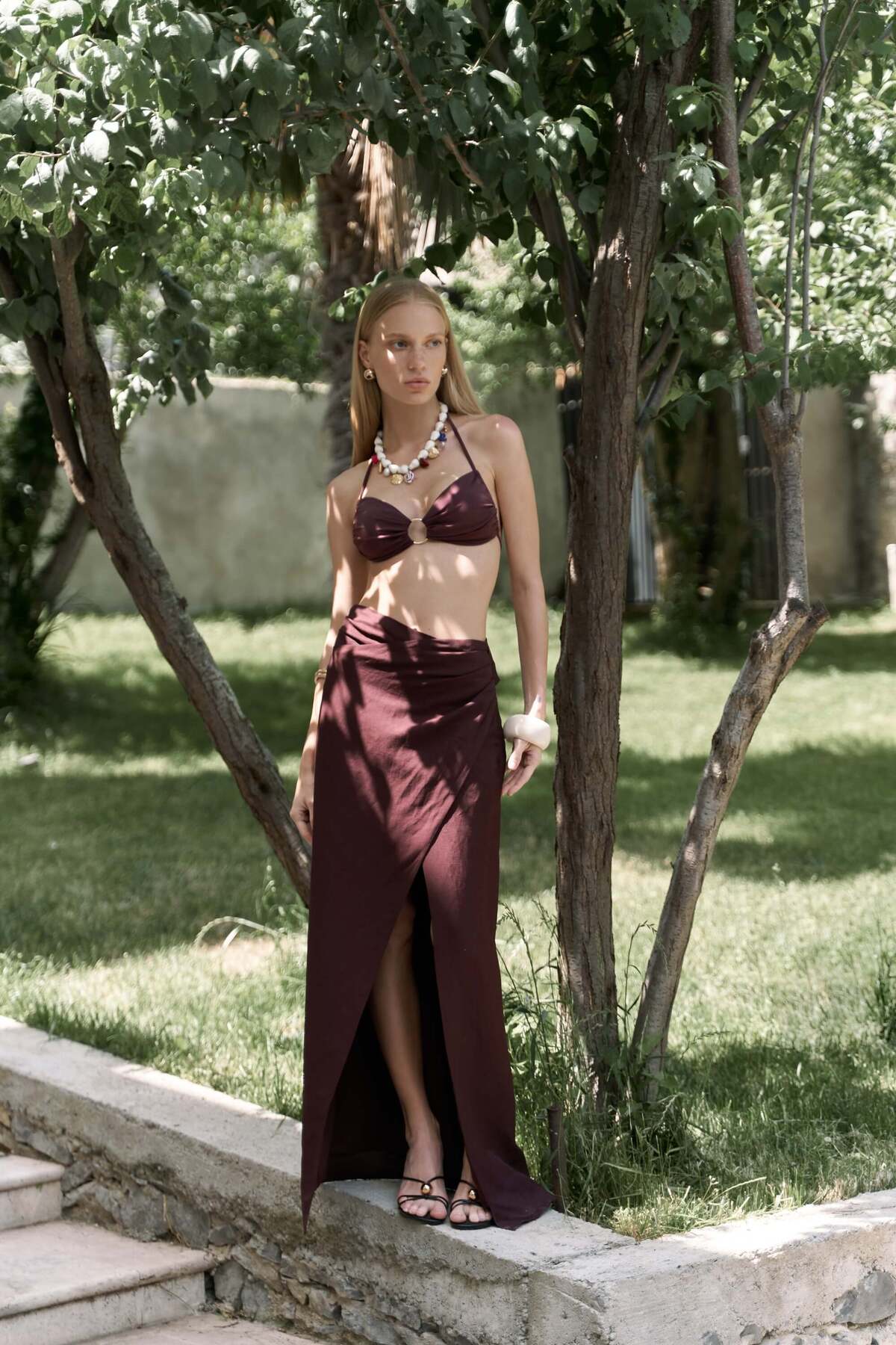 Fabriyonto Asymmetric Claret Red Long Skirt