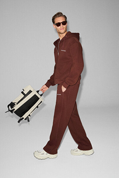 GALLO Cotton Regular Brown Bottom-Top Set with Fleece Inside, Hooded and Elastic Waist, Double Pockets