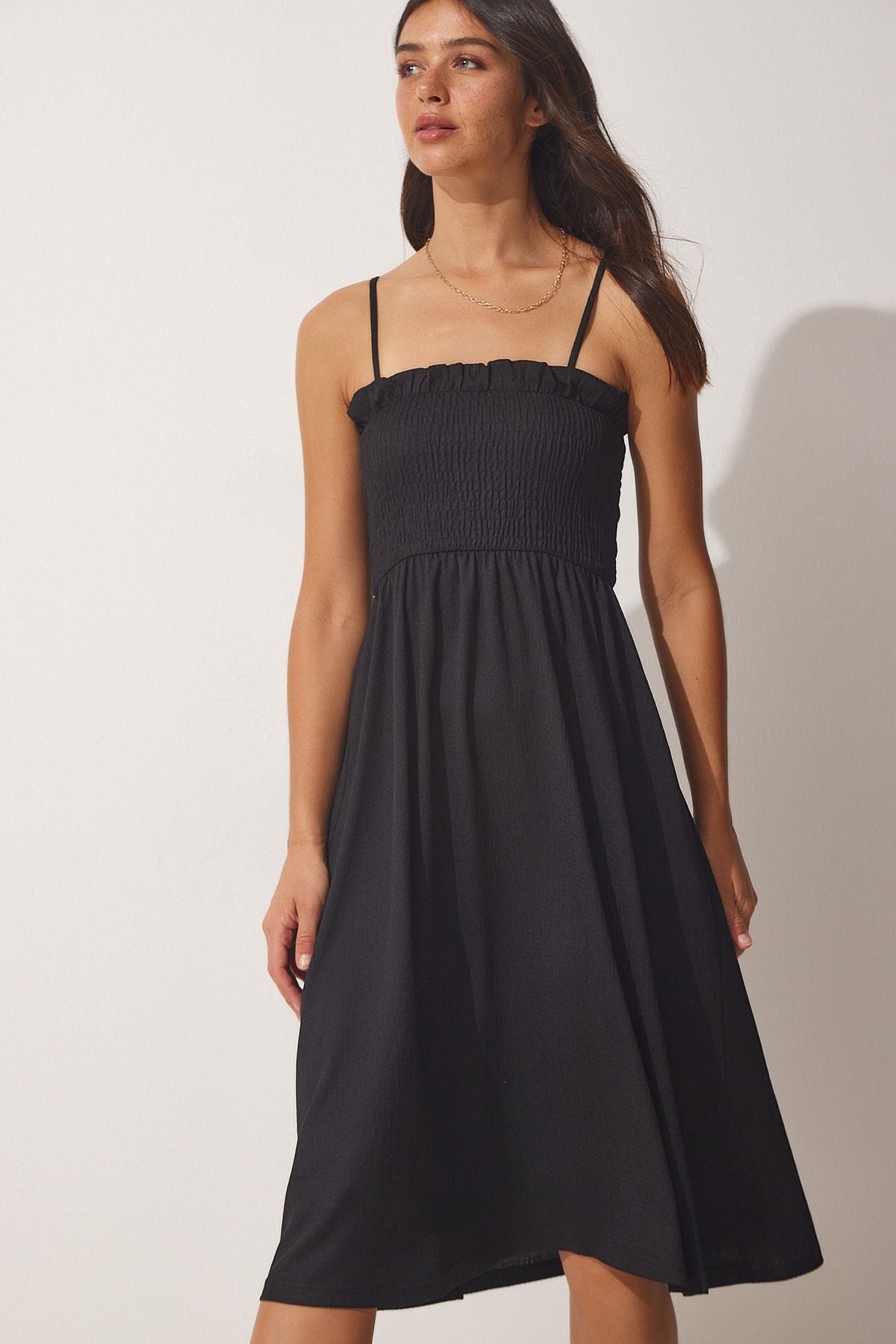 Woman Black Hanger Summer Detailed Summer Woven Dress DD01228